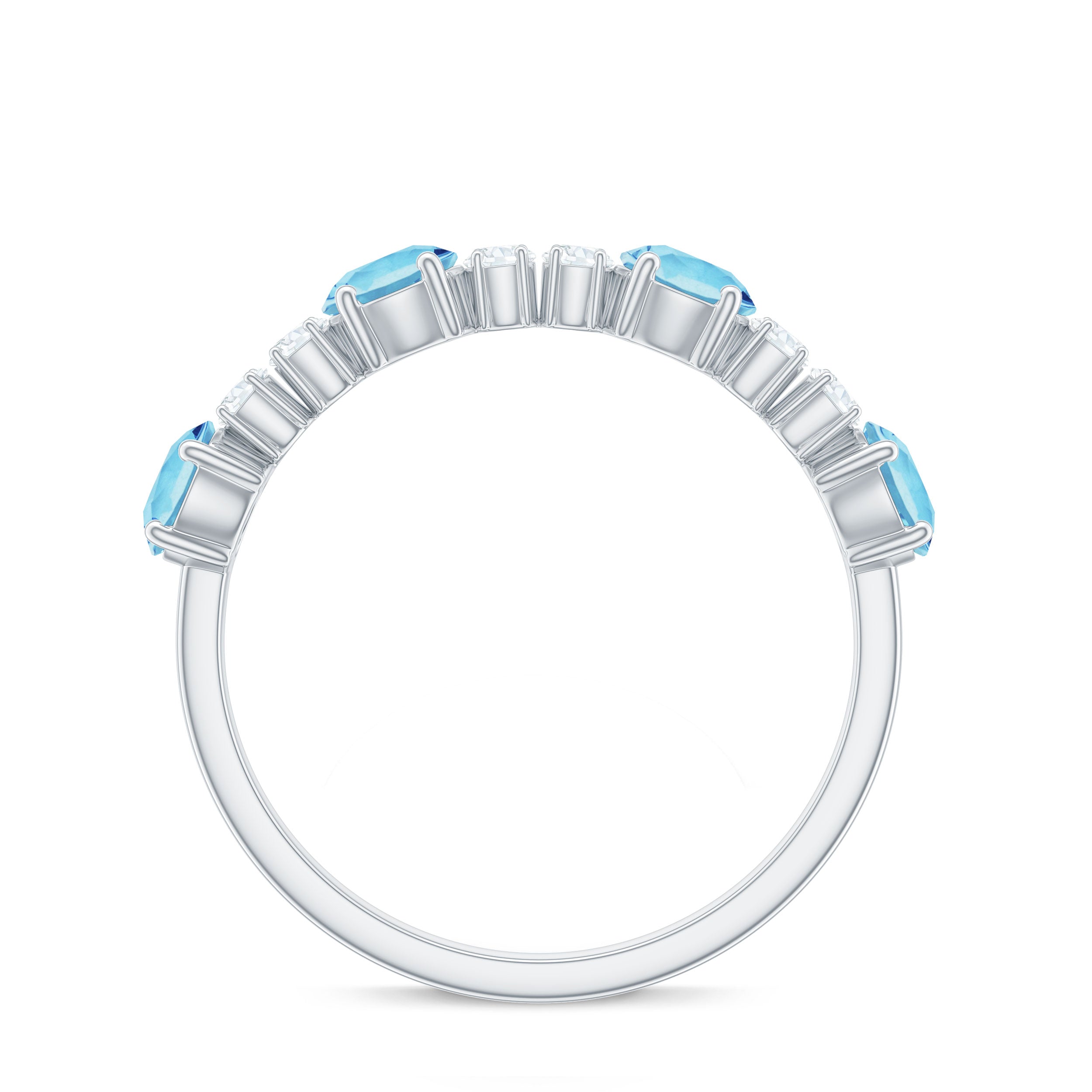 Rosec Jewels-Genuine Aquamarine and Diamond Half Eternity Ring in Prong Setting