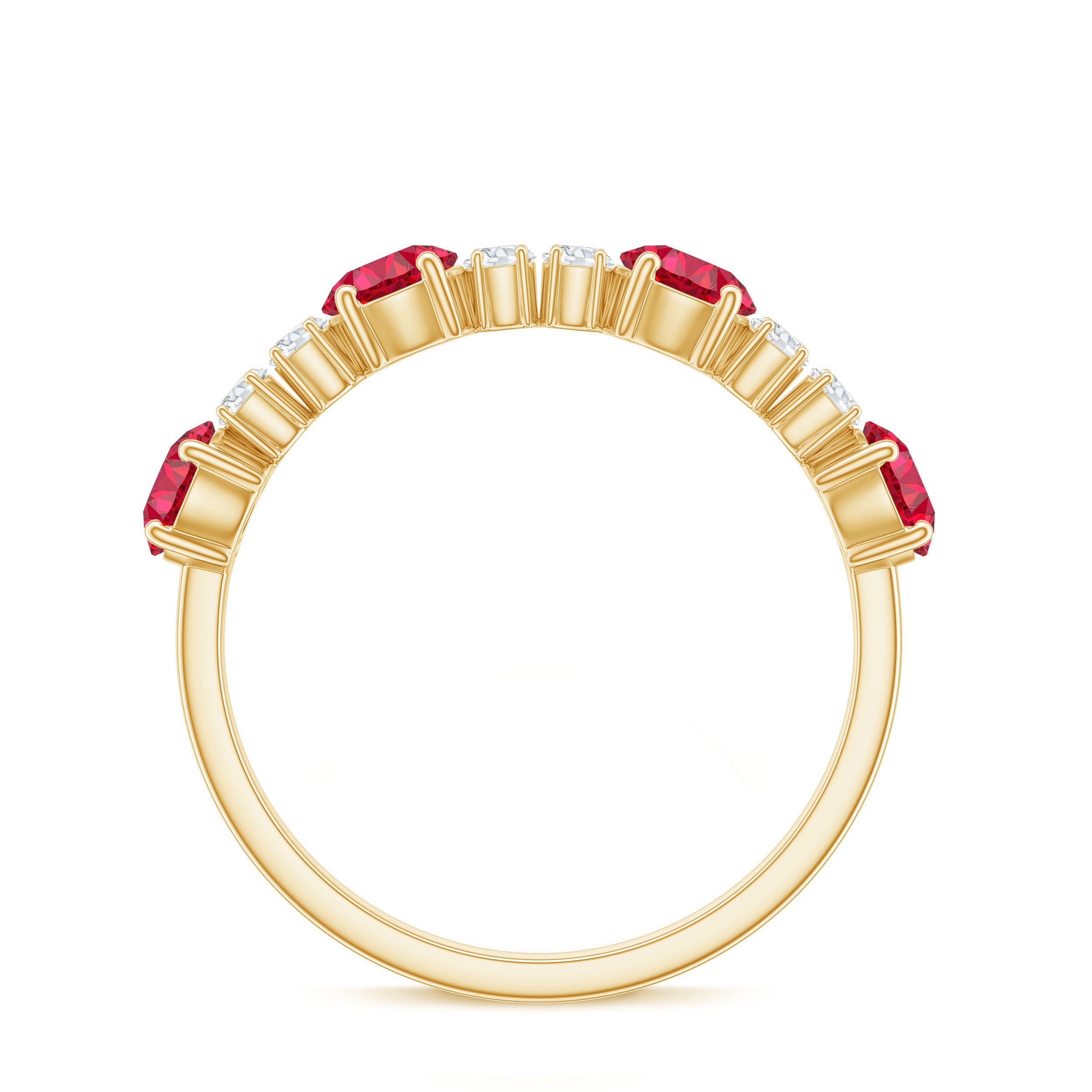 Certified Lab Grown Ruby Half Eternity Ring with Diamond AAAA - Rosec Jewels