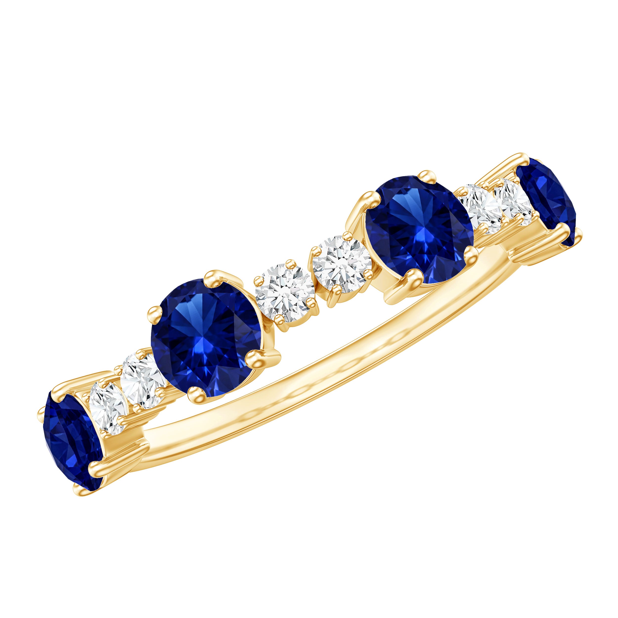 Certified Lab Grown Blue Sapphire Half Eternity Anniversary Ring with Diamond AAAA - Rosec Jewels