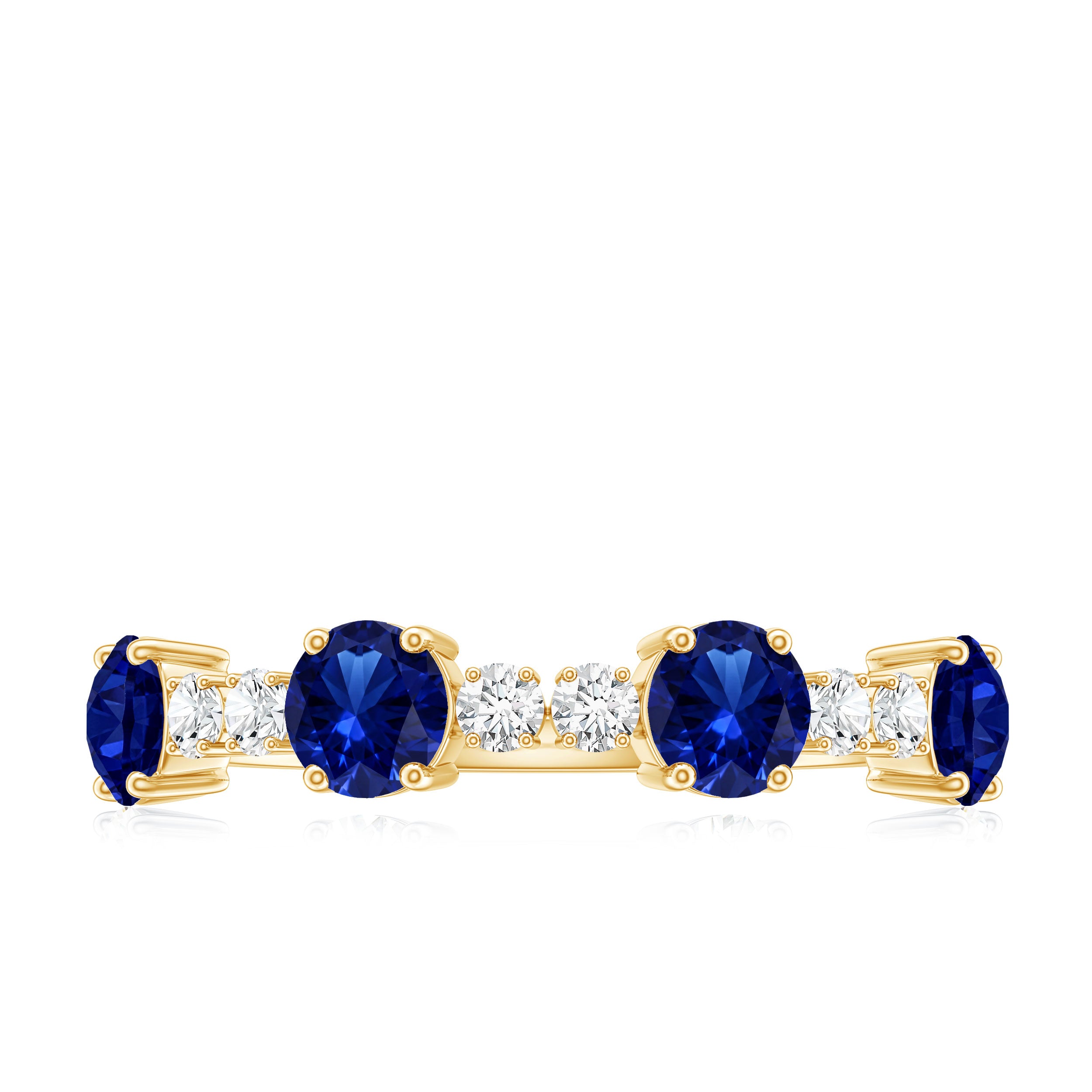 Certified Lab Grown Blue Sapphire Half Eternity Anniversary Ring with Diamond AAAA - Rosec Jewels