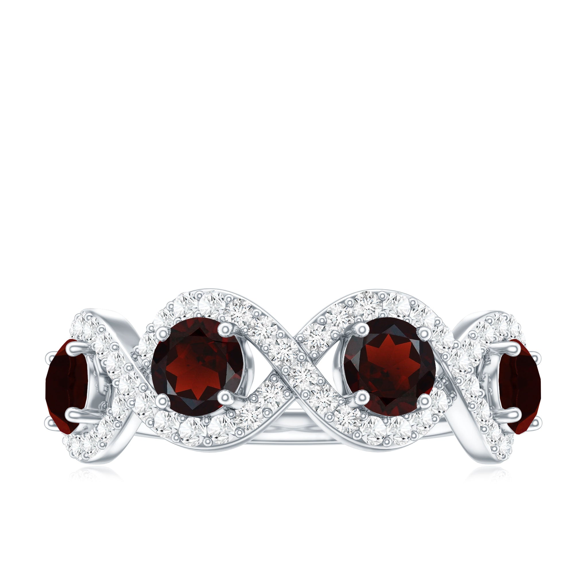 Natural Garnet Diamond Infinity Eternity Ring with Braided Shank AAA - Rosec Jewels