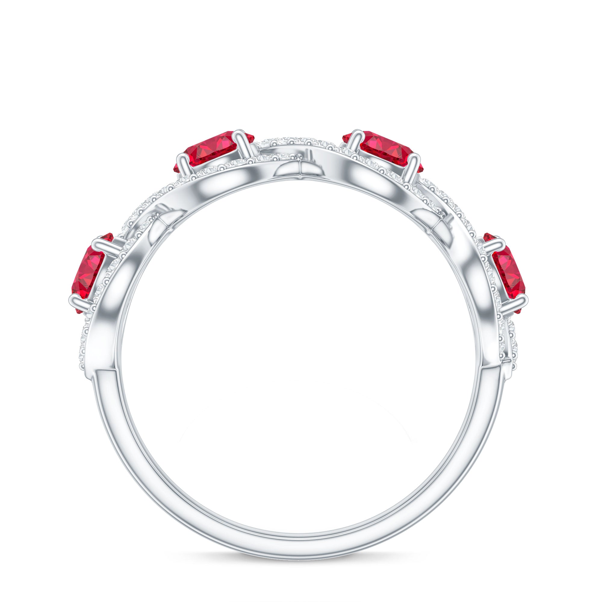 Certified Lab Created Ruby Half Eternity Infinity Ring with Diamond AAAA - Rosec Jewels
