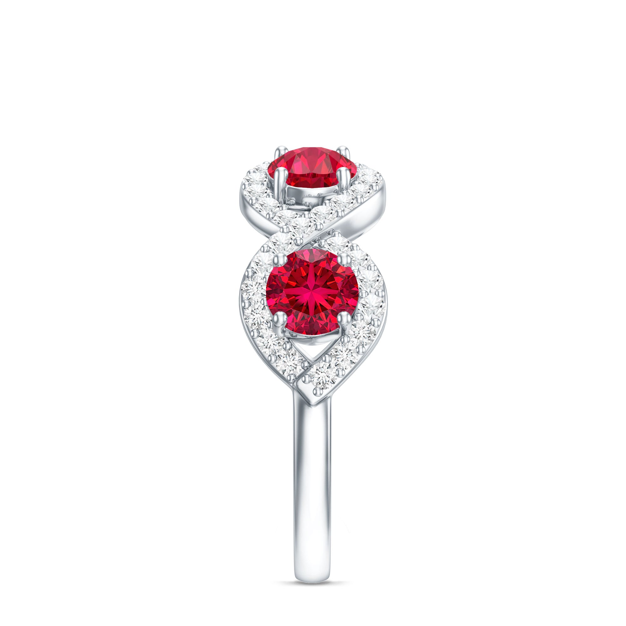 Certified Lab Created Ruby Half Eternity Infinity Ring with Diamond AAAA - Rosec Jewels