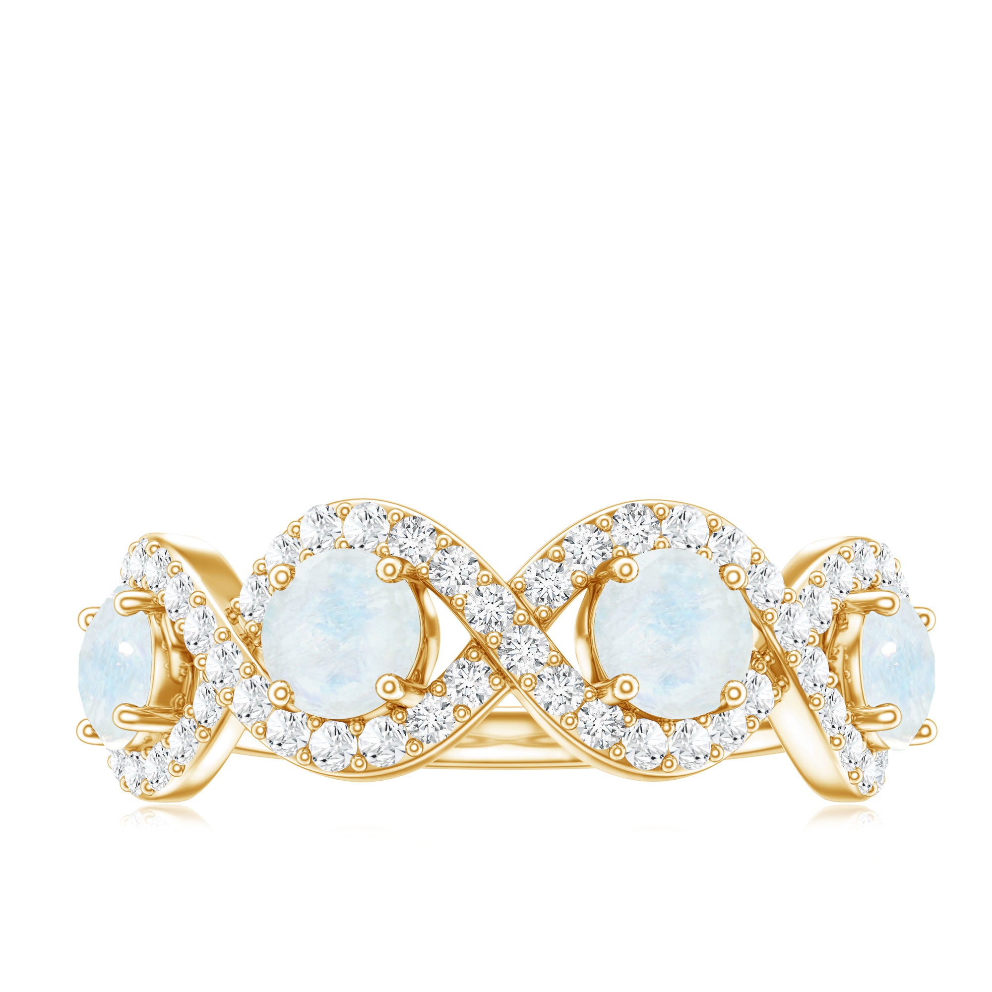 Rosec Jewels-Genuine Moonstone Half Eternity Ring with Diamond
