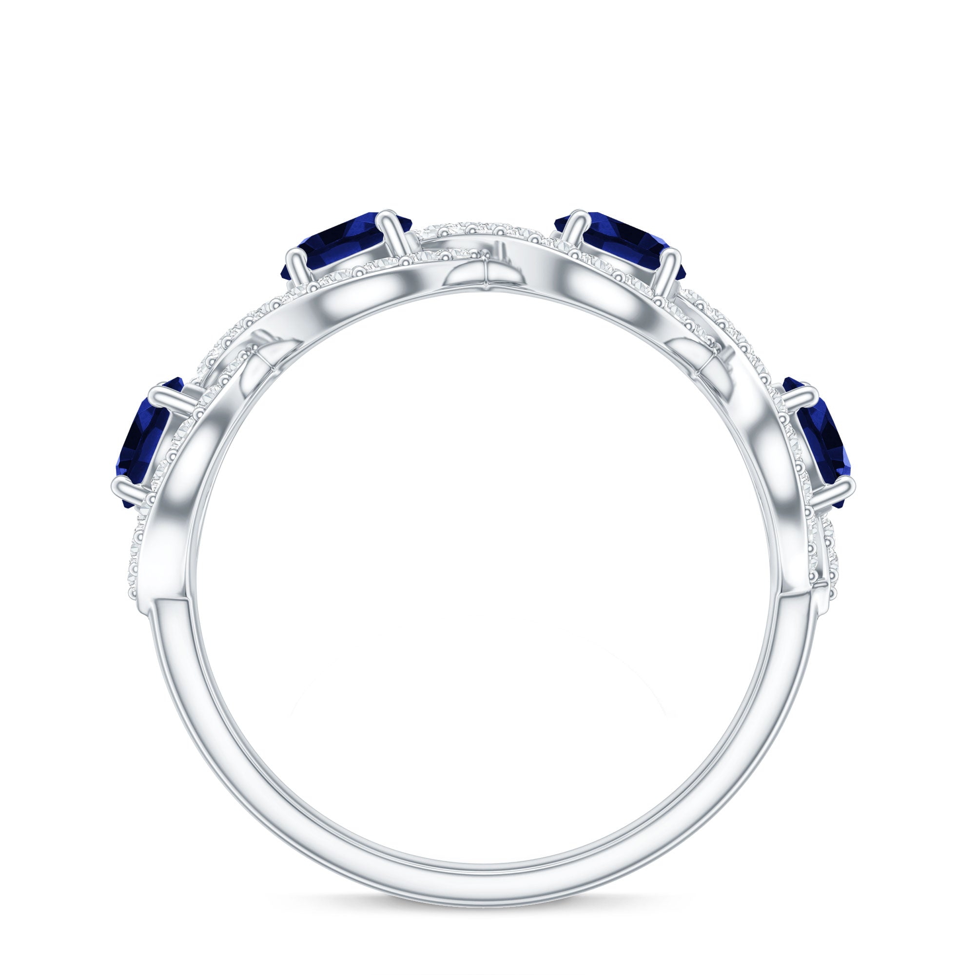 2 CT Lab-Created Blue Sapphire and Diamond Braided Half Eternity Band Ring AAAA - Rosec Jewels