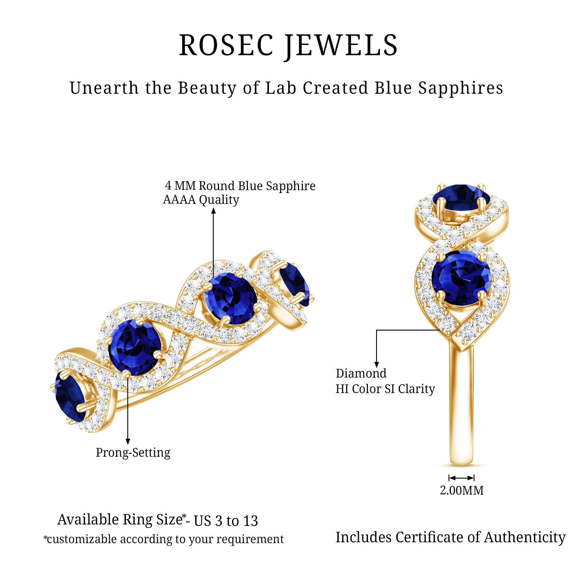 2 CT Lab-Created Blue Sapphire and Diamond Braided Half Eternity Band Ring AAAA - Rosec Jewels