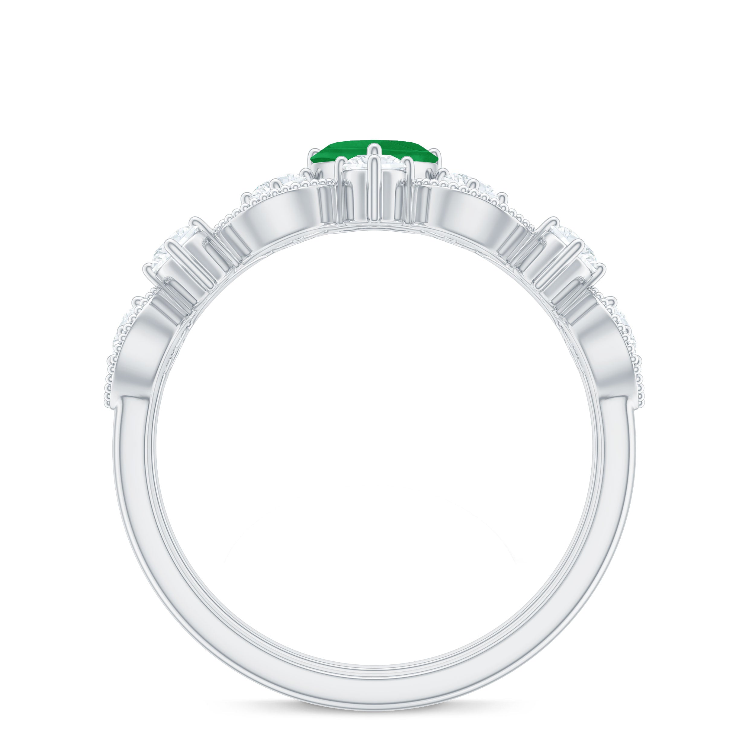 Natural Emerald Heart Shaped Engagement Ring and Diamond Wedding Band AAA - Rosec Jewels