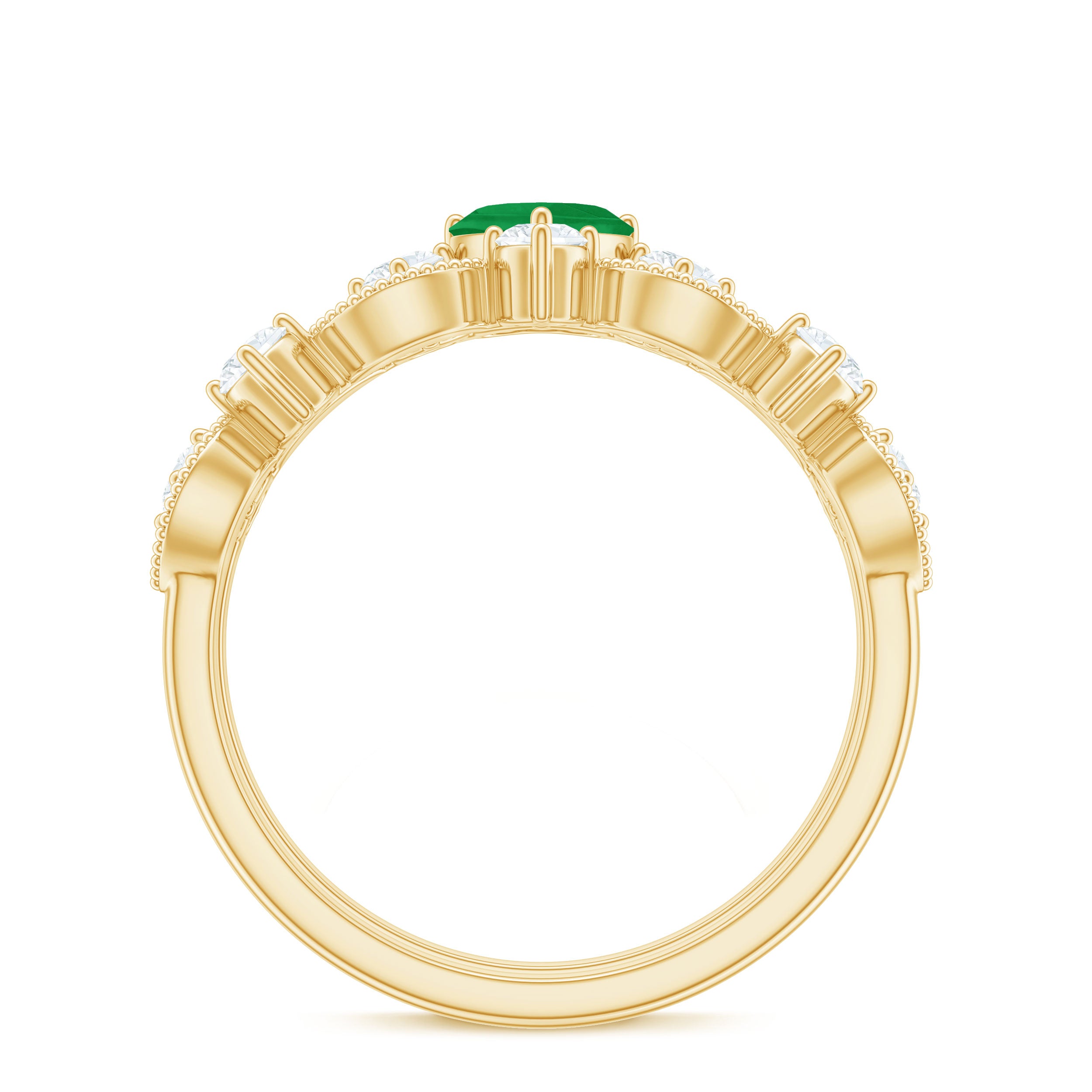 Natural Emerald Heart Shaped Engagement Ring and Diamond Wedding Band AAA - Rosec Jewels