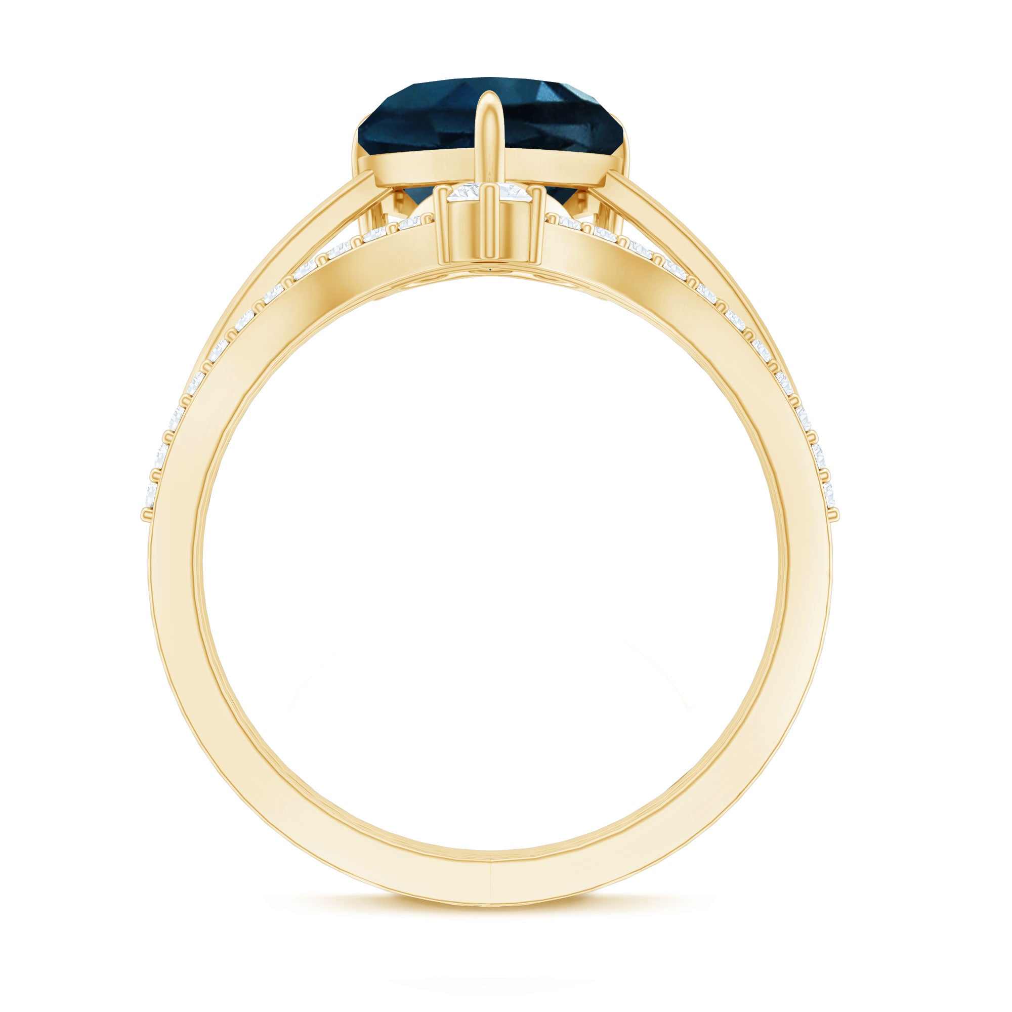 Rosec Jewels-8mm Heart Shaped London Blue Topaz Solitaire Ring Set with Diamond Curved Band