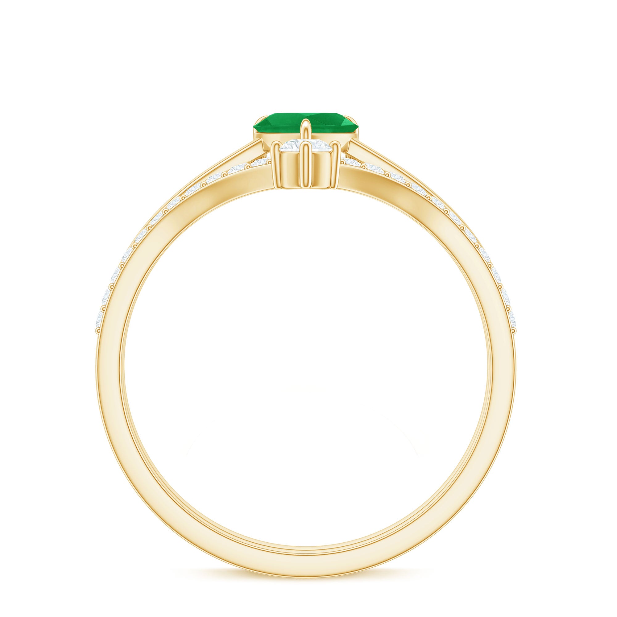 Certified Real Emerald Diamond Heart Wedding Ring Set AAA - Rosec Jewels