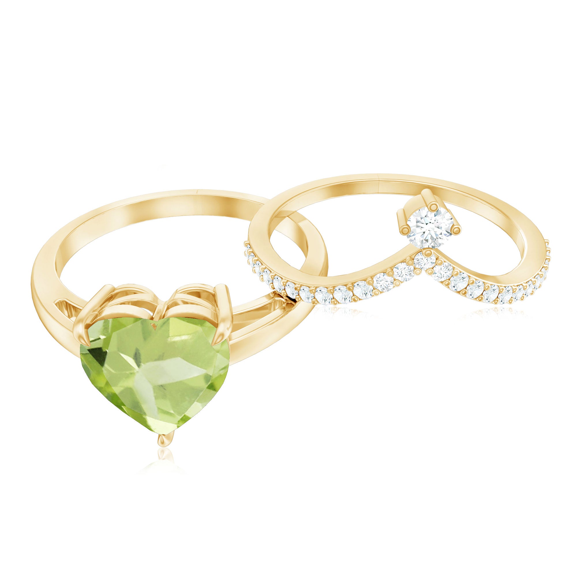 Natural 2 Carat Peridot Heart Engagement Ring with Diamond Enhancer AAA - Rosec Jewels