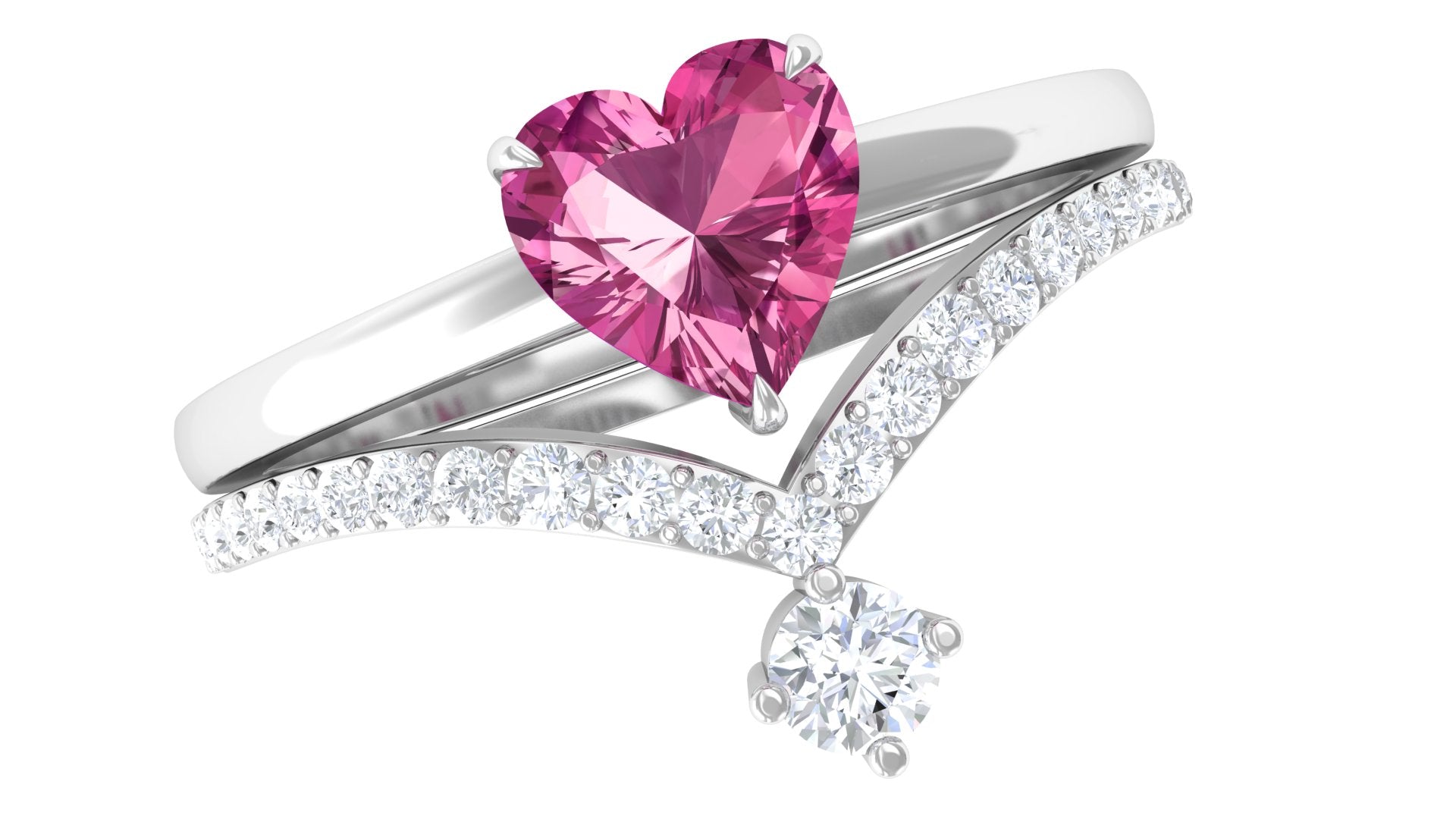 Heart Shape Pink Tourmaline Ring Set with Diamond AAA - Rosec Jewels