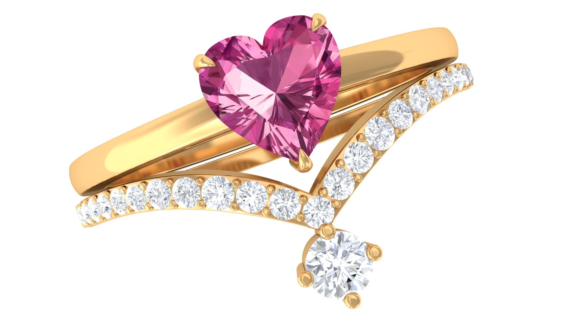 Heart Shape Pink Tourmaline Ring Set with Diamond AAA - Rosec Jewels