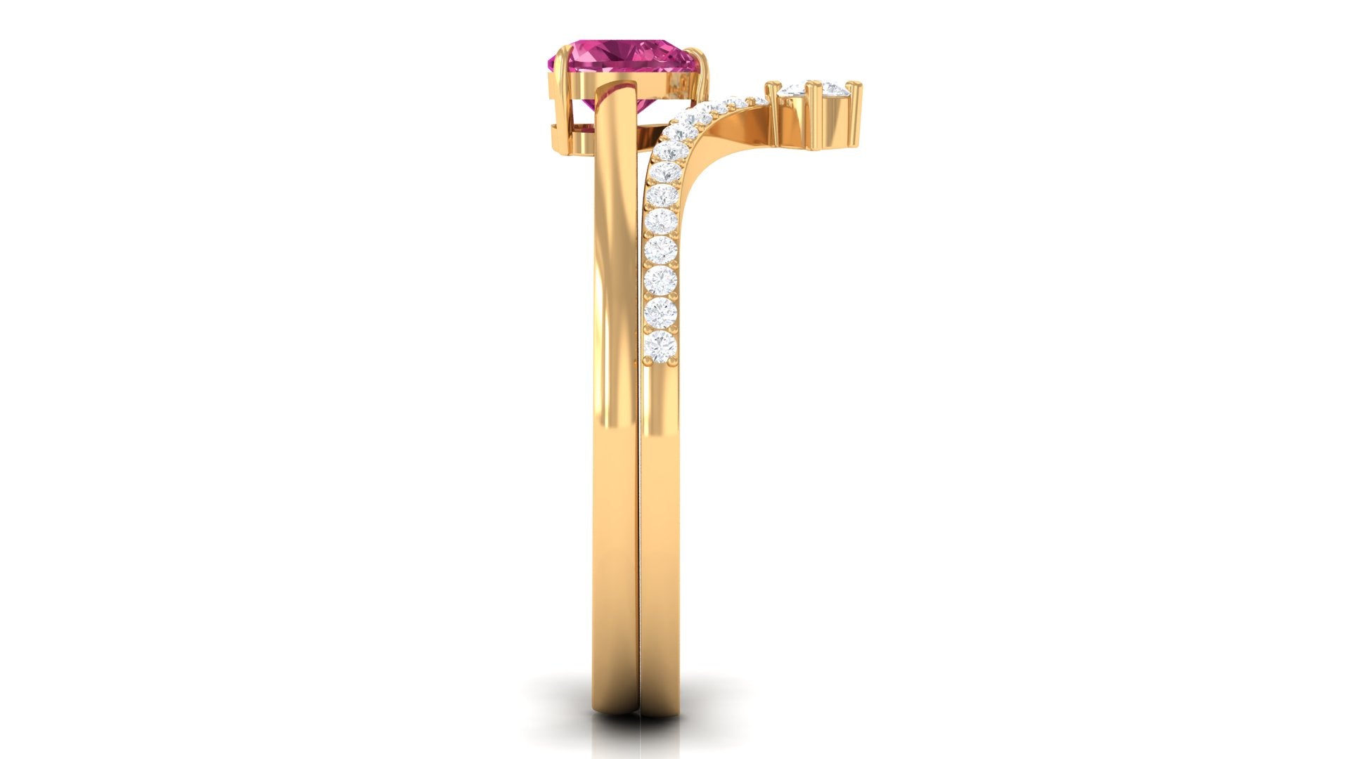 Heart Shape Pink Tourmaline Ring Set with Diamond AAA - Rosec Jewels