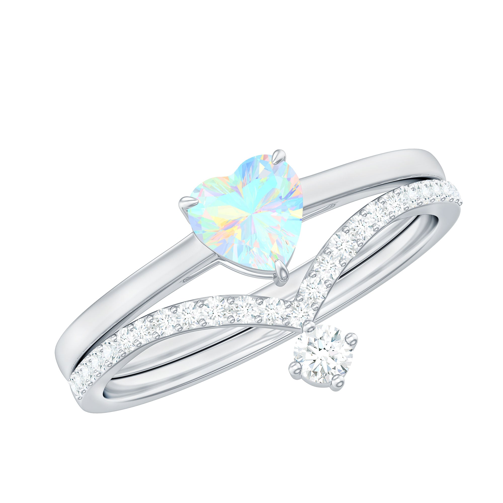 6mm Heart Ethiopian Opal Wedding Ring Set with Diamond