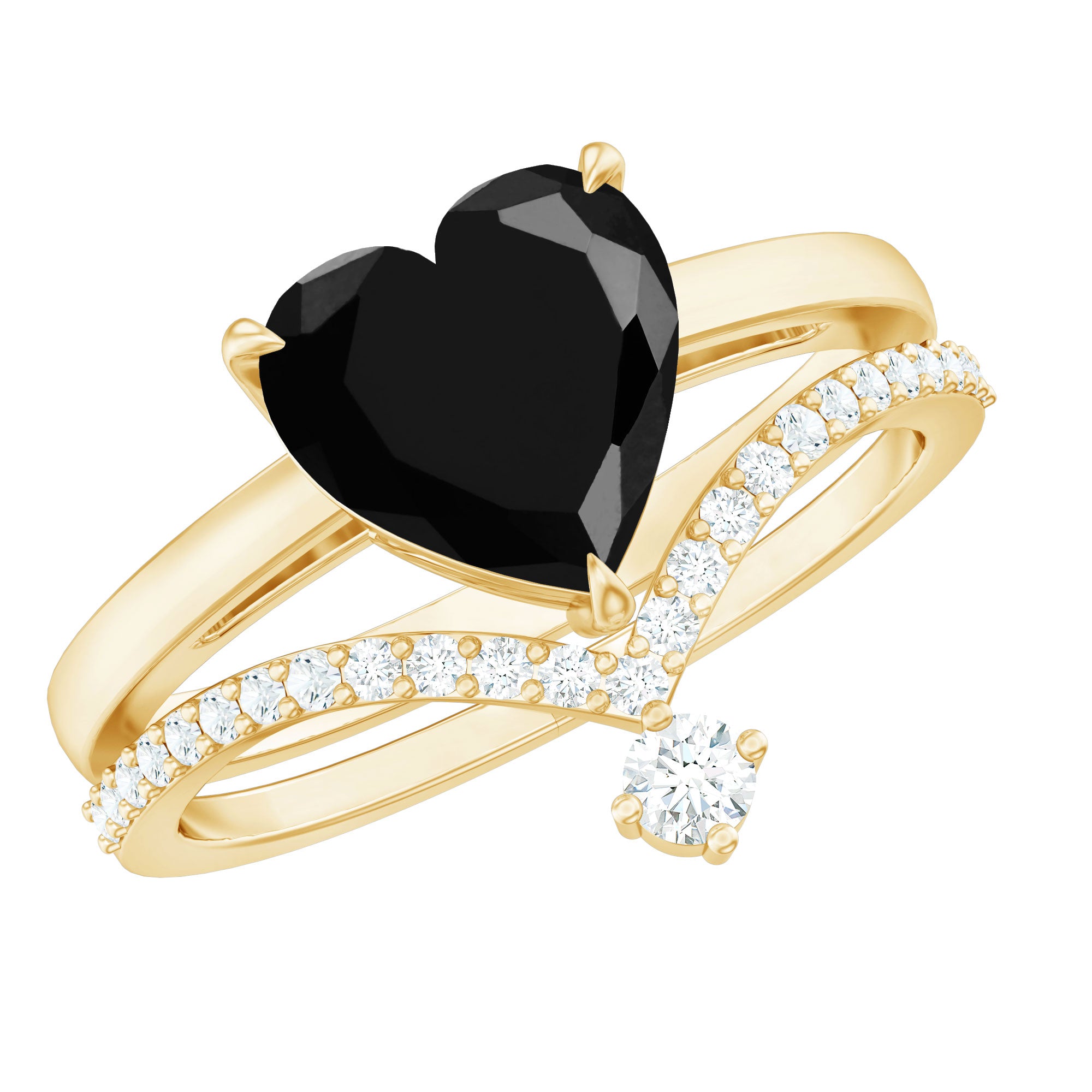 Genuine 2 Carat Black Spinel Heart Engagement Ring with Diamond Enhancer AAA - Rosec Jewels