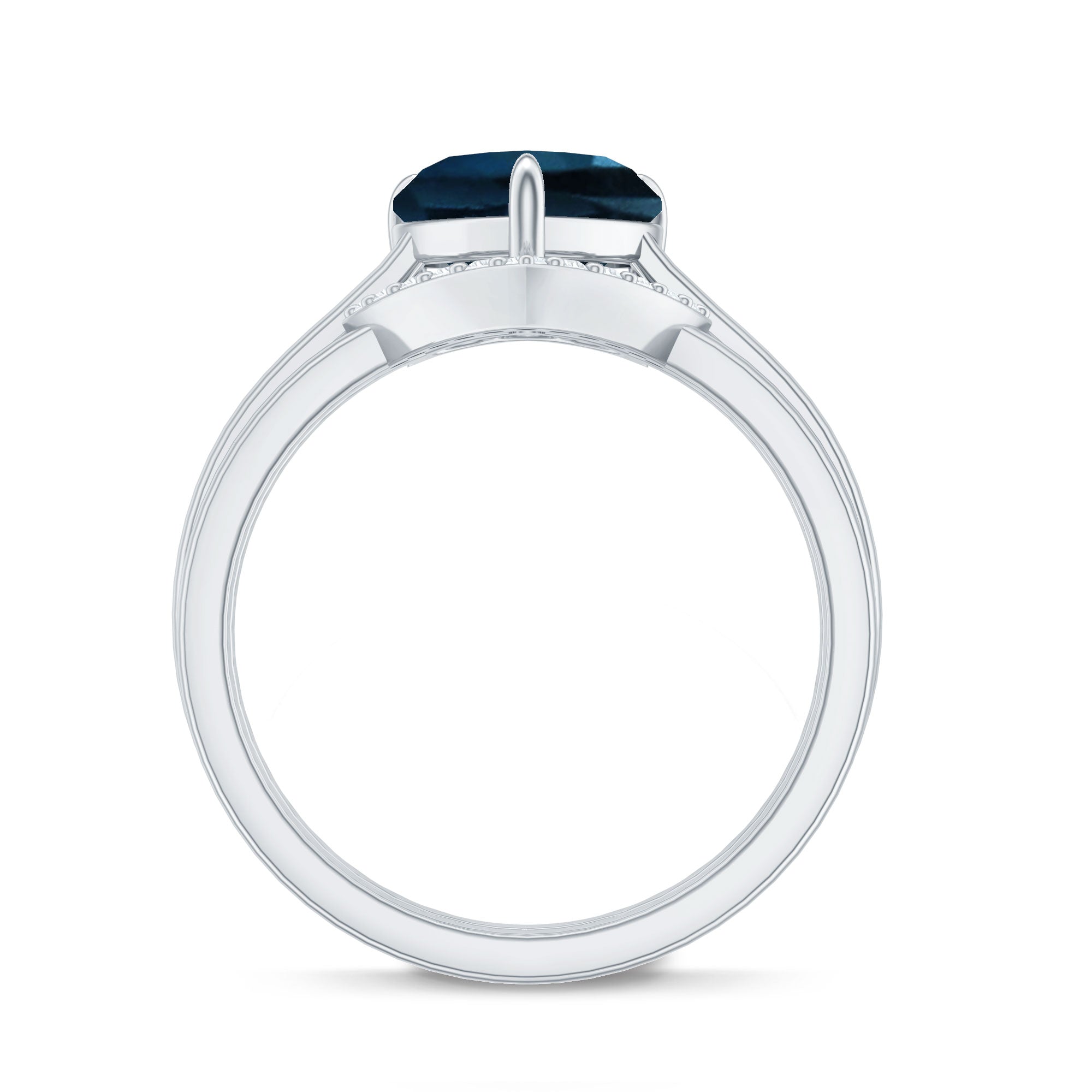 Rosec Jewels-8mm London Blue Topaz Heart Ring Set with Diamond