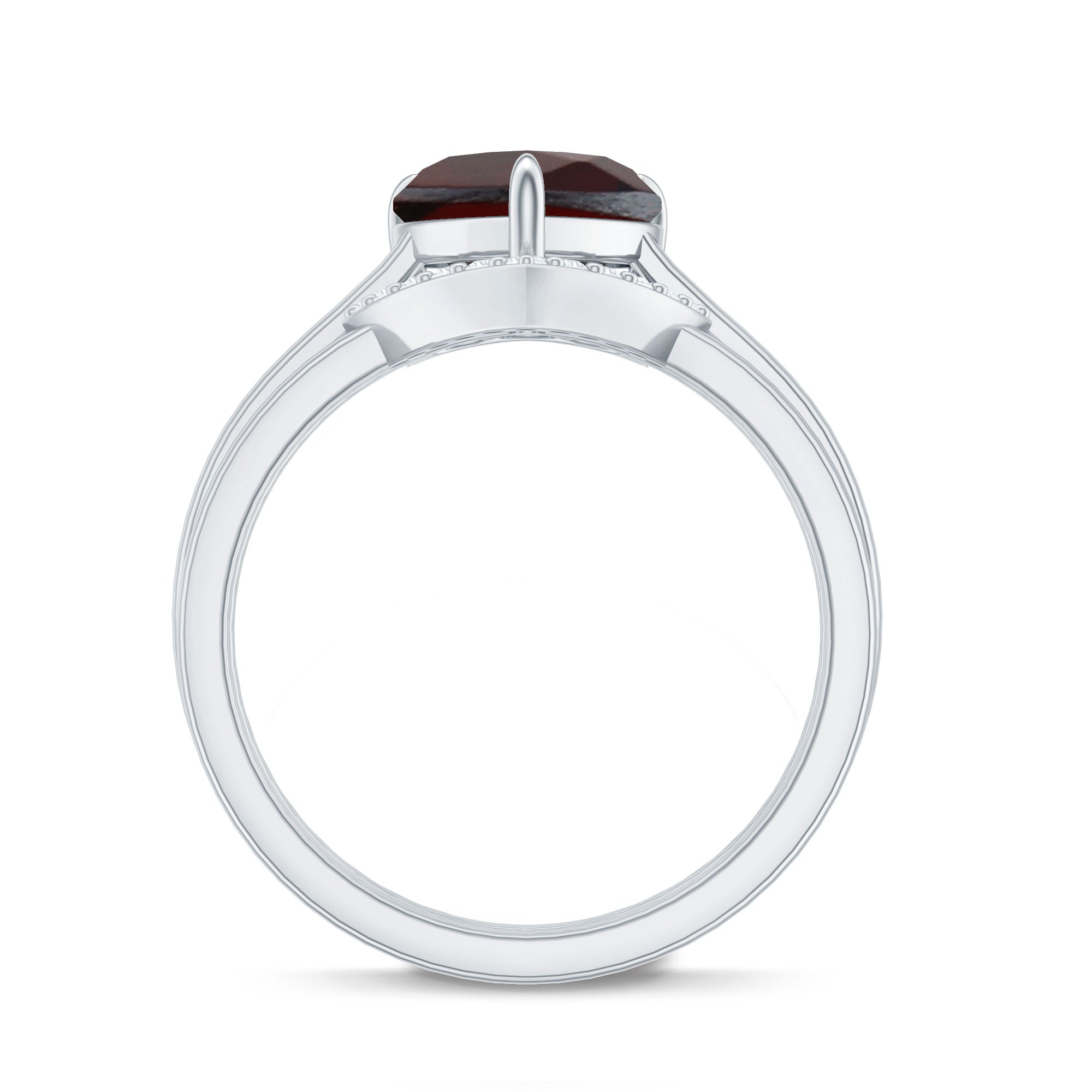 Real 8mm Garnet Diamond Heart Shaped Wedding Engagement Ring Set of 2 AAA - Rosec Jewels