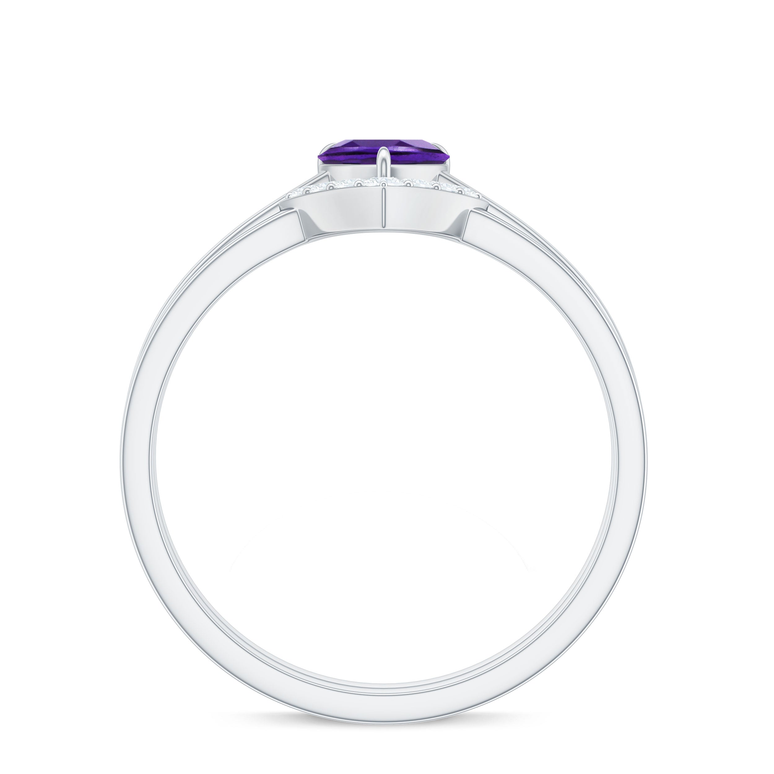 Rosec Jewels-Natural Heart Shape Amethyst Engagement Ring Set with Diamond