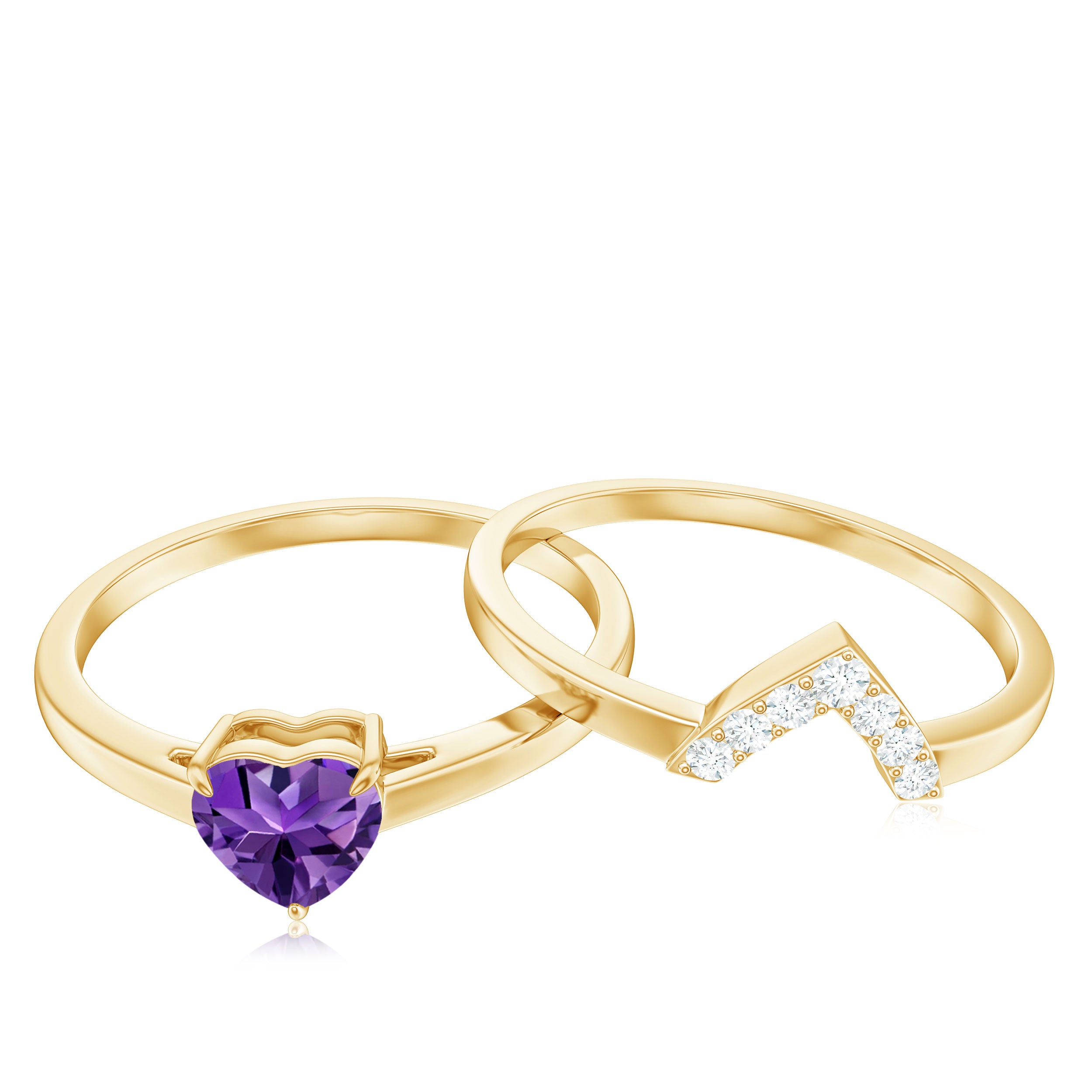 Rosec Jewels-Natural Heart Shape Amethyst Engagement Ring Set with Diamond