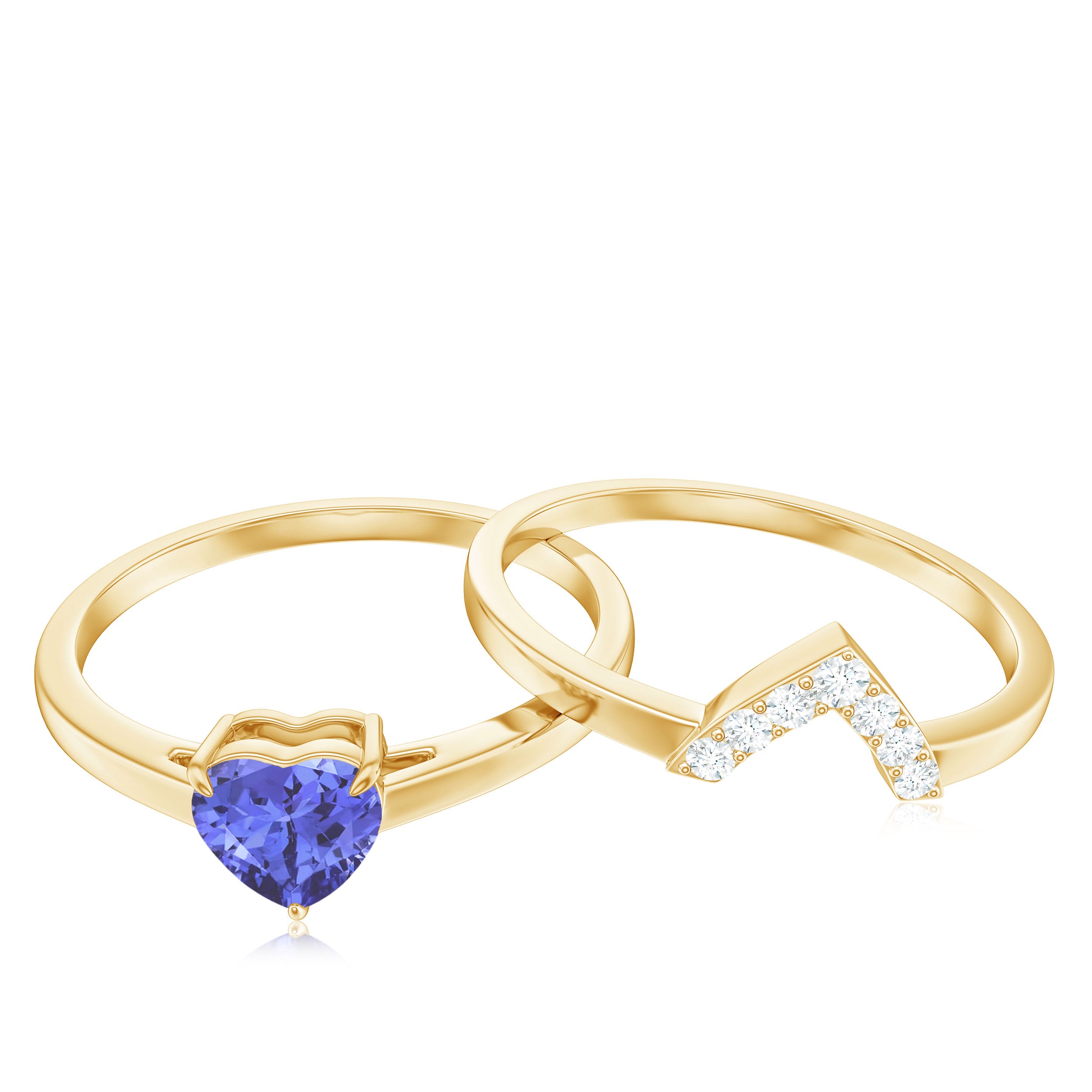 Rosec Jewels-Natural Heart Shape Tanzanite Diamond Wedding Engagement Ring Set