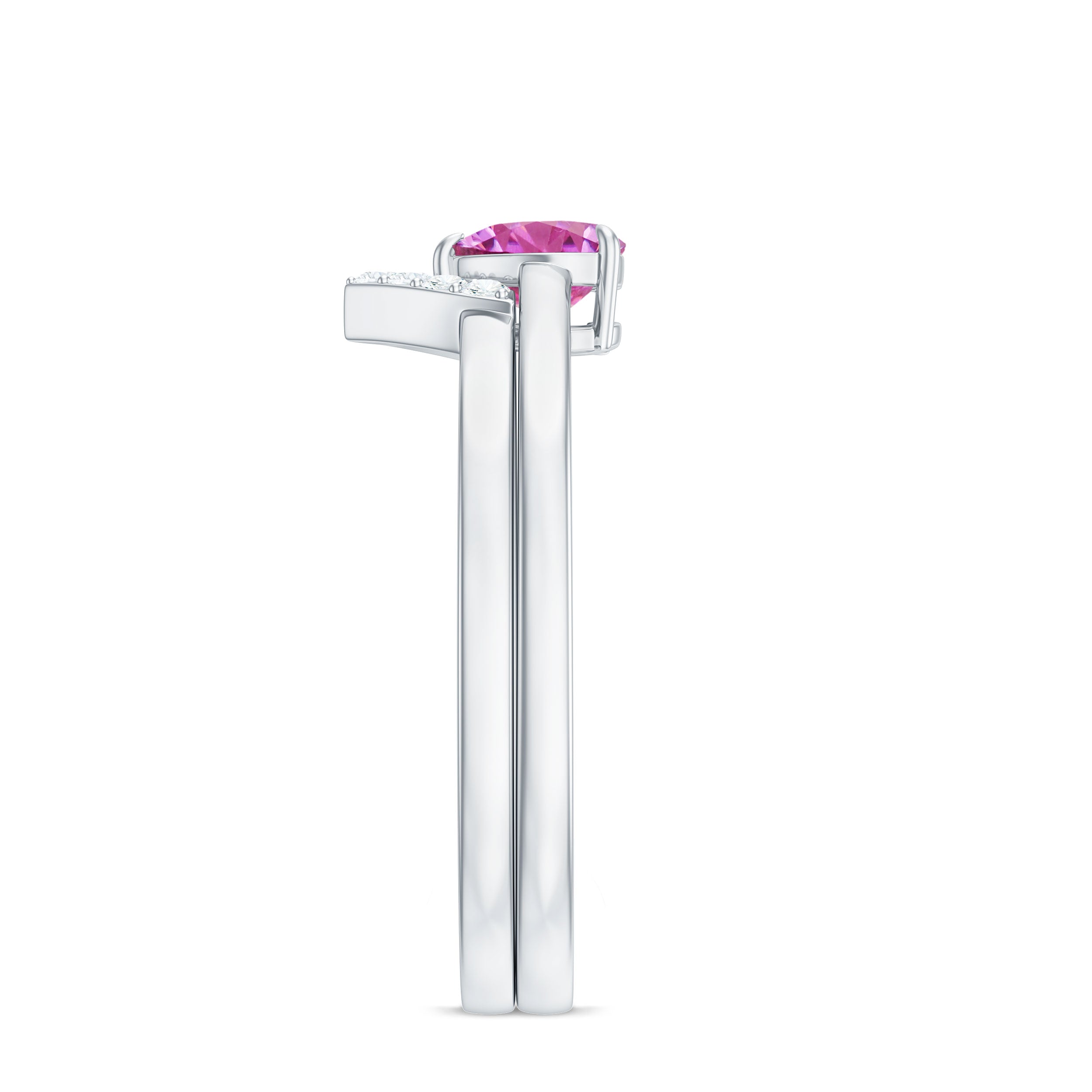 Pink Tourmaline Heart Ring Set with Diamond AAA - Rosec Jewels