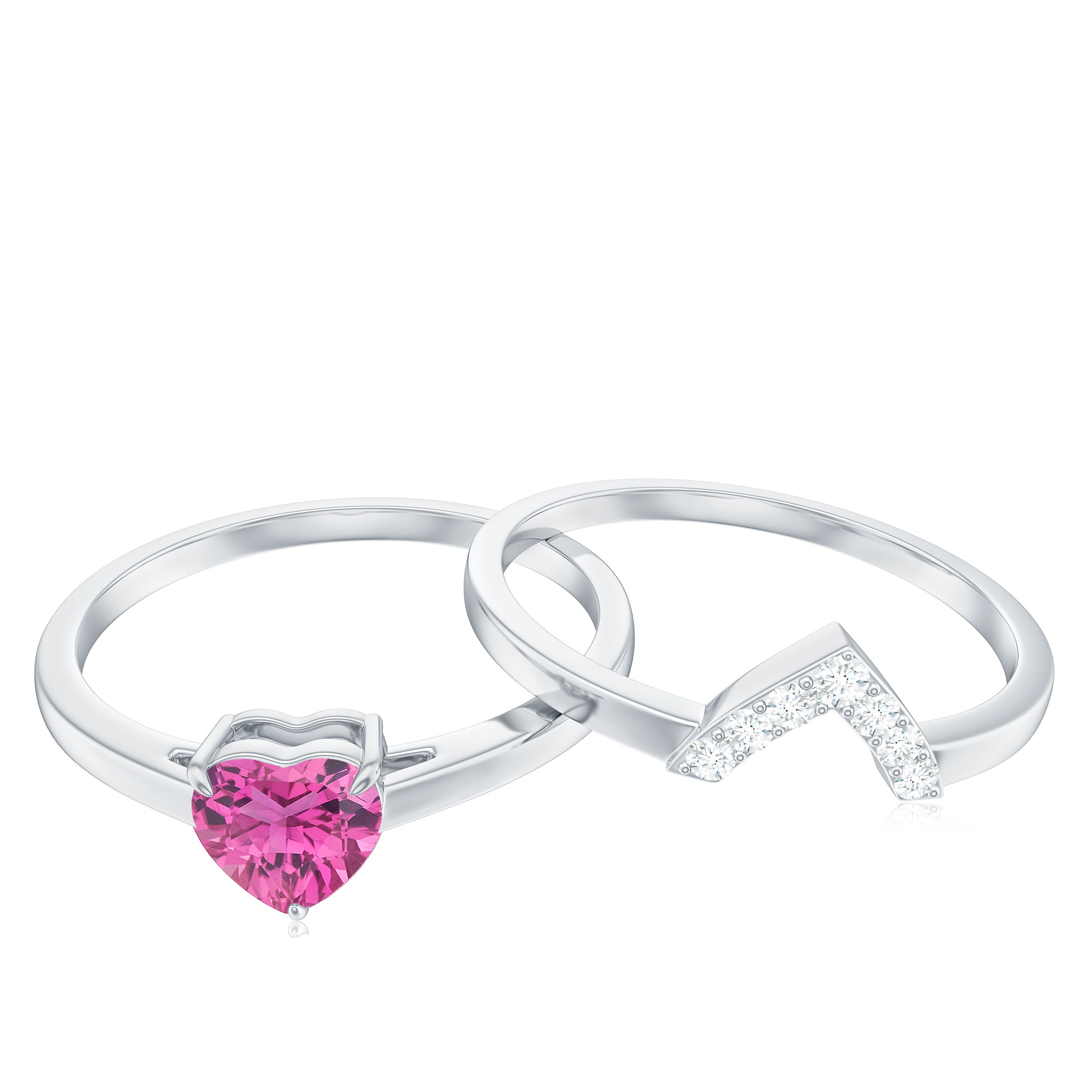 Pink Tourmaline Heart Ring Set with Diamond AAA - Rosec Jewels