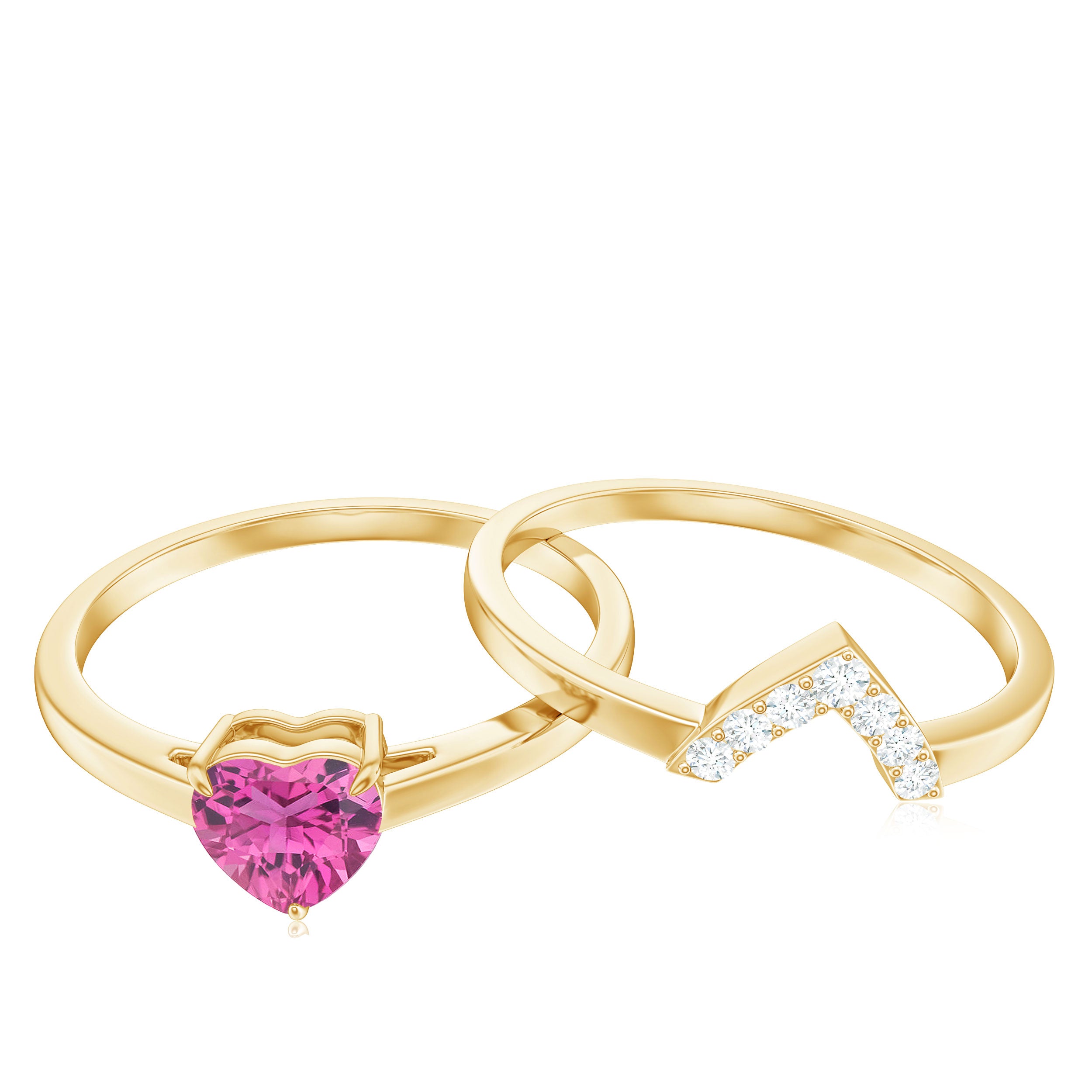 Pink Tourmaline Heart Ring Set with Diamond AAA - Rosec Jewels