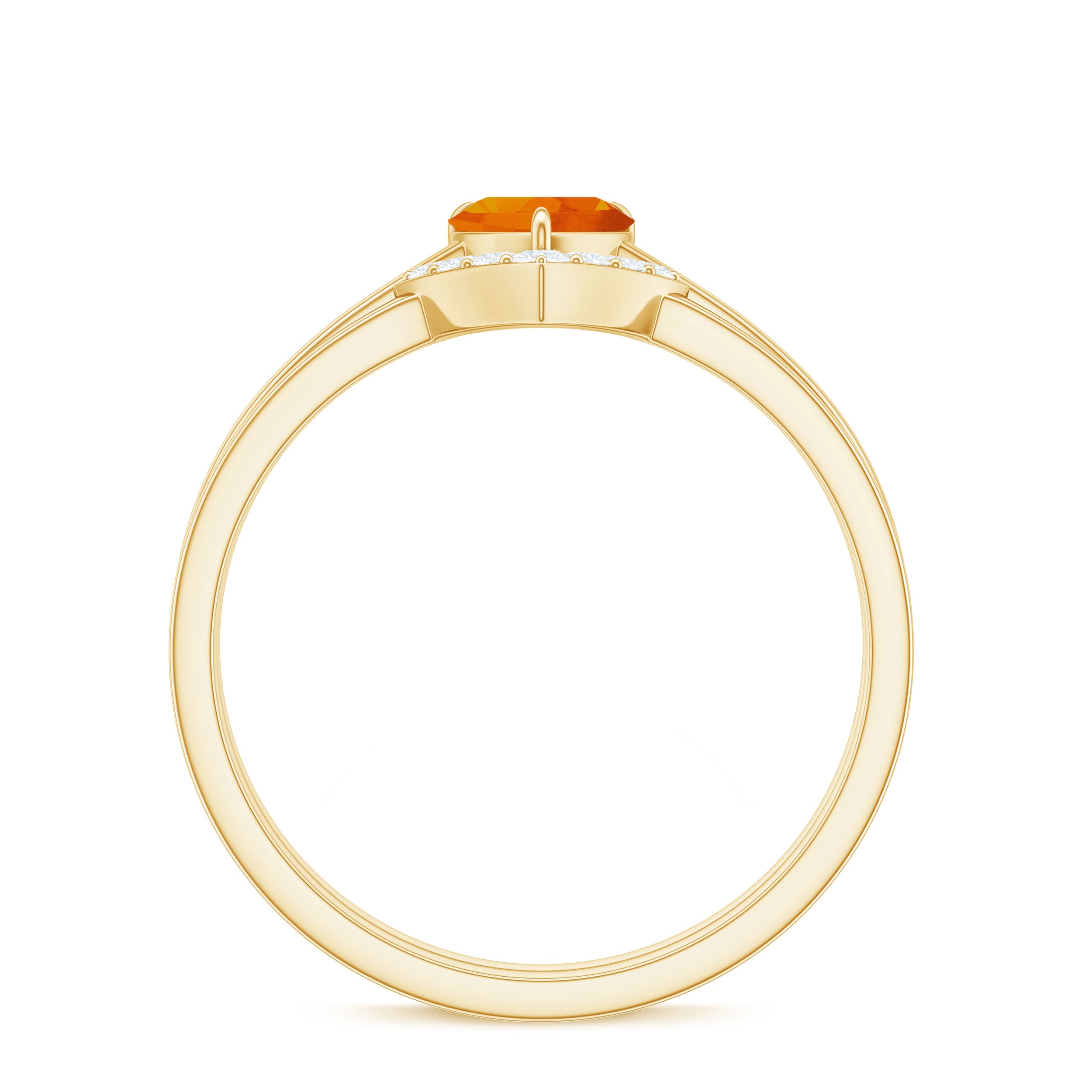 Natural Fire Opal Heart Solitaire Ring Set with Diamond Band AAA - Rosec Jewels