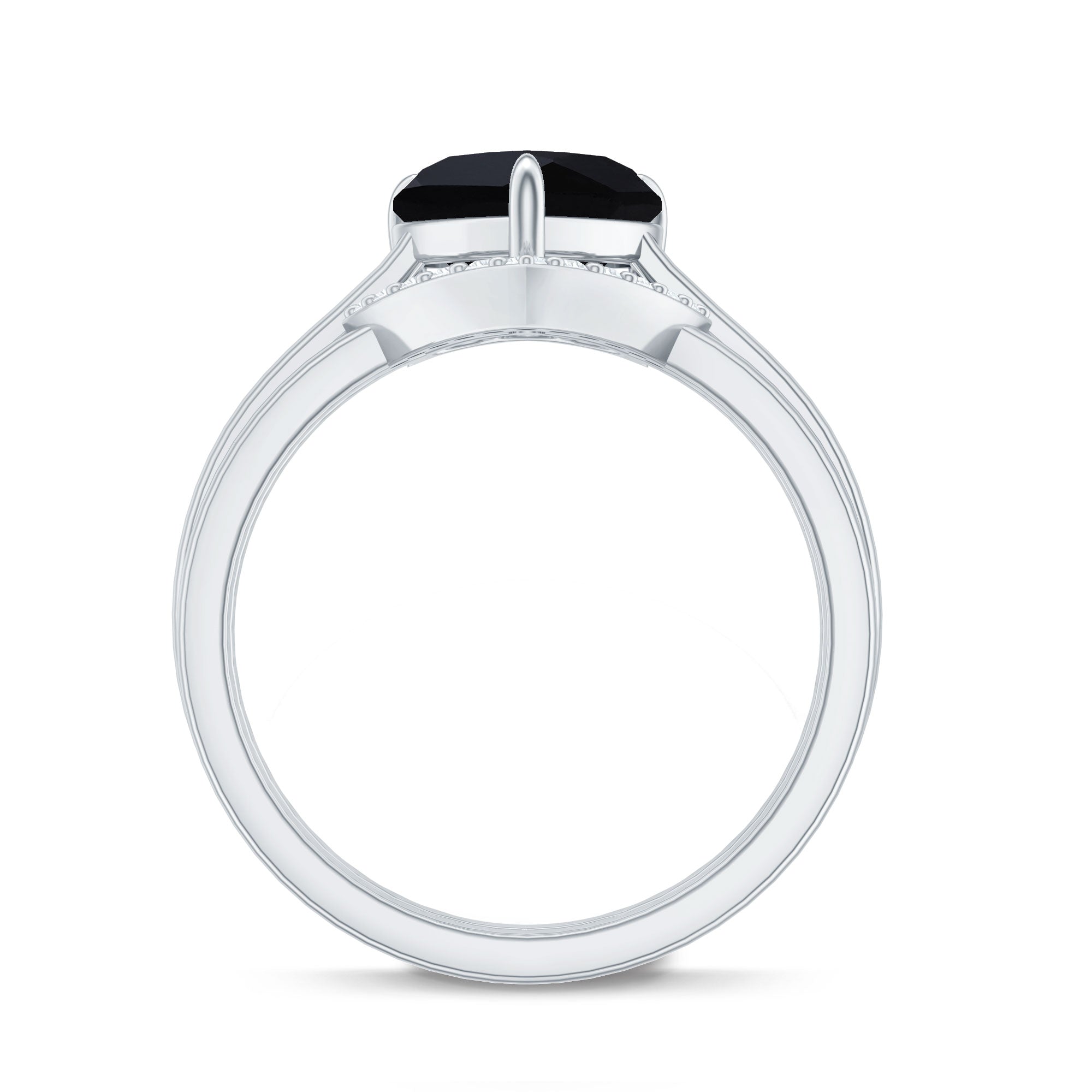 Heart Shaped Black Onyx Engagement Ring with Diamond Enhancer AAA - Rosec Jewels