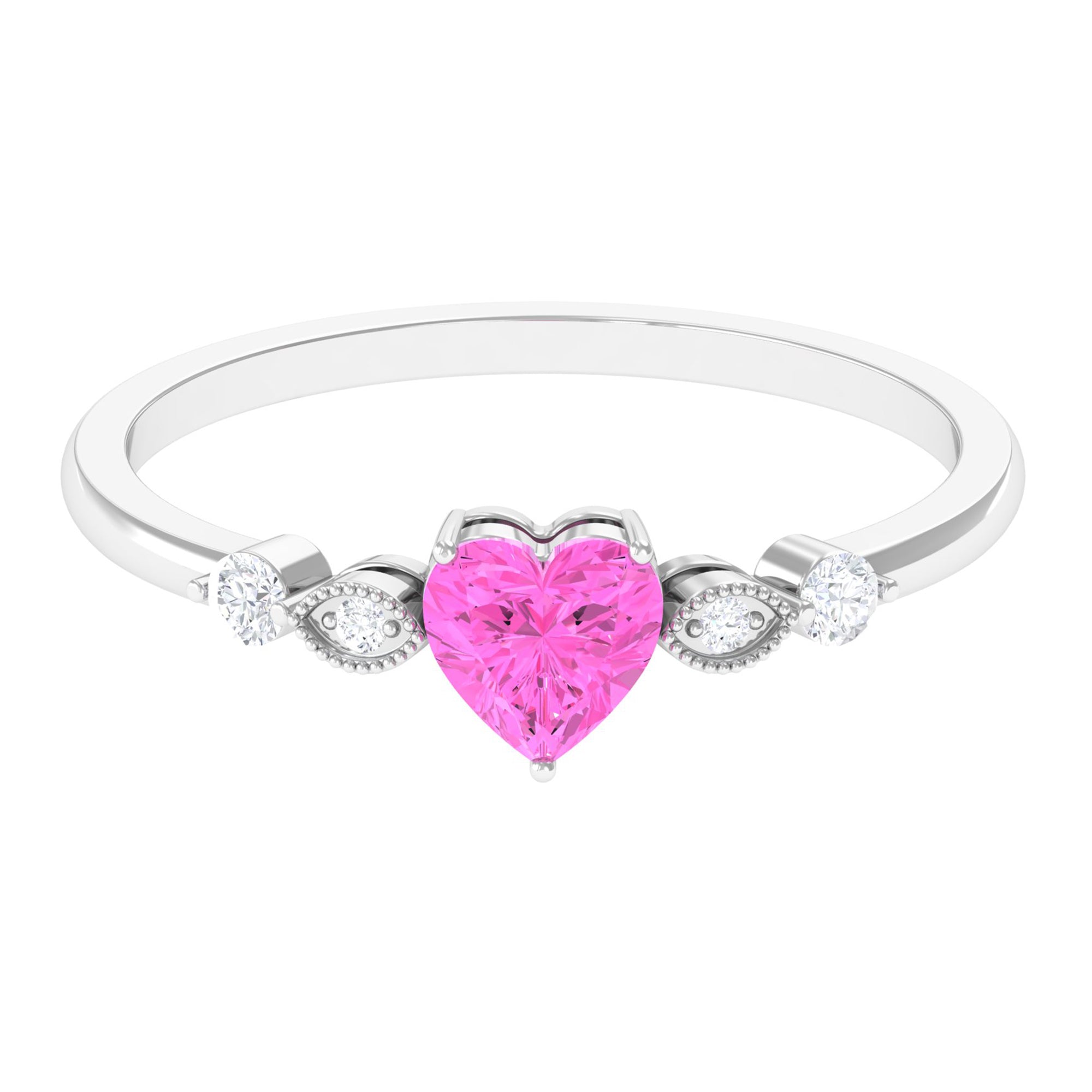 Solitaire Pink Sapphire and Diamond Heart Promise Ring