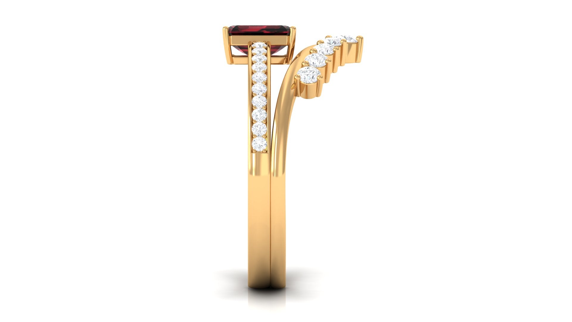 Natural Garnet Emerald Cut Engagement Ring With Diamond Wedding Band AAA - Rosec Jewels