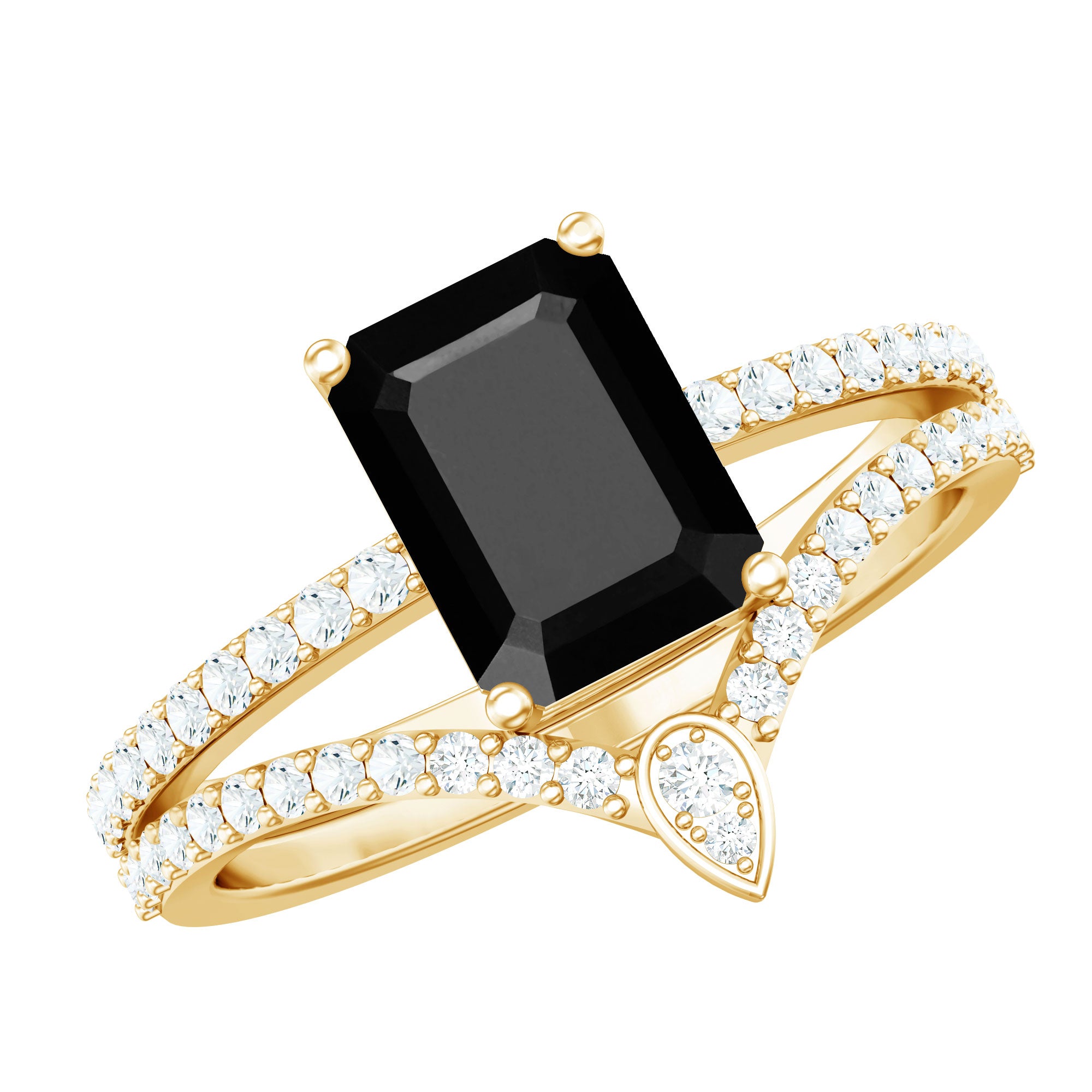 1.6 Carat Emerald Cut Lab Grown Black and White Diamond Wedding Ring Set for Women AAAA ( Synthetic ) - Rosec Jewels