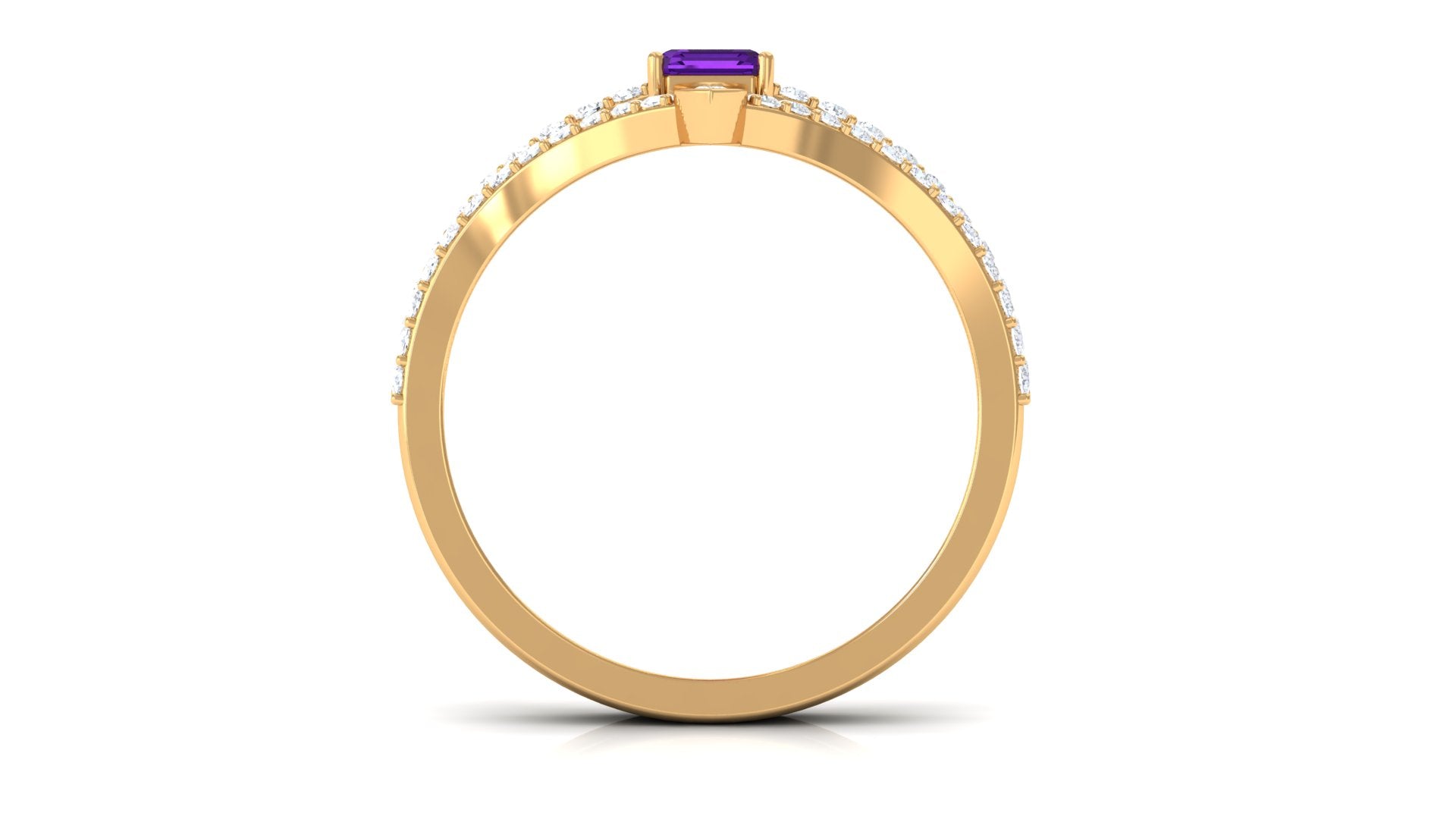 Rosec Jewels-Natural 1.4 Carat Emerald Cut Amethyst Diamond Wedding Ring Set