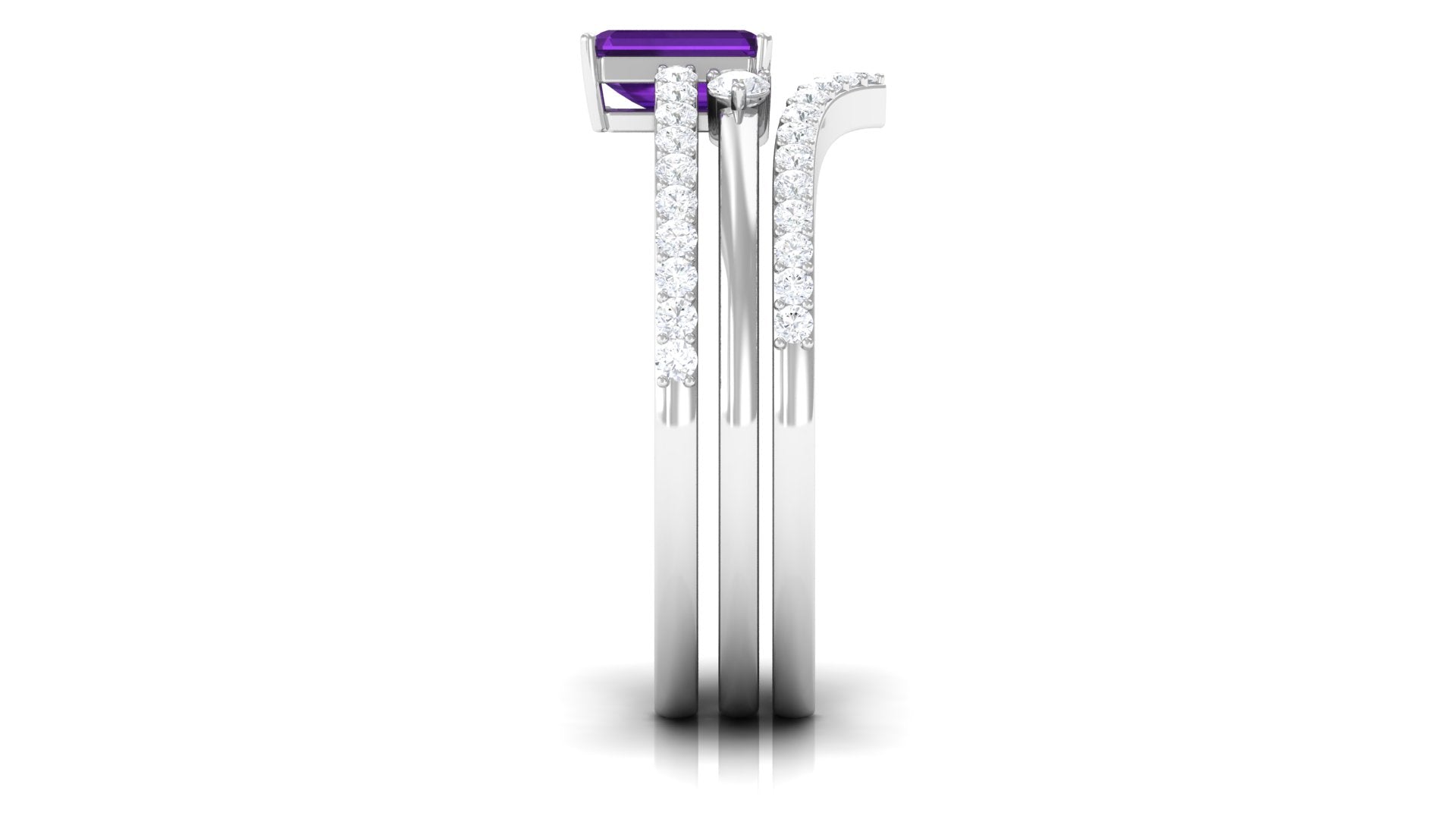 Rosec Jewels-Natural 1.4 Carat Emerald Cut Amethyst Diamond 3 Piece Bridal Ring Set