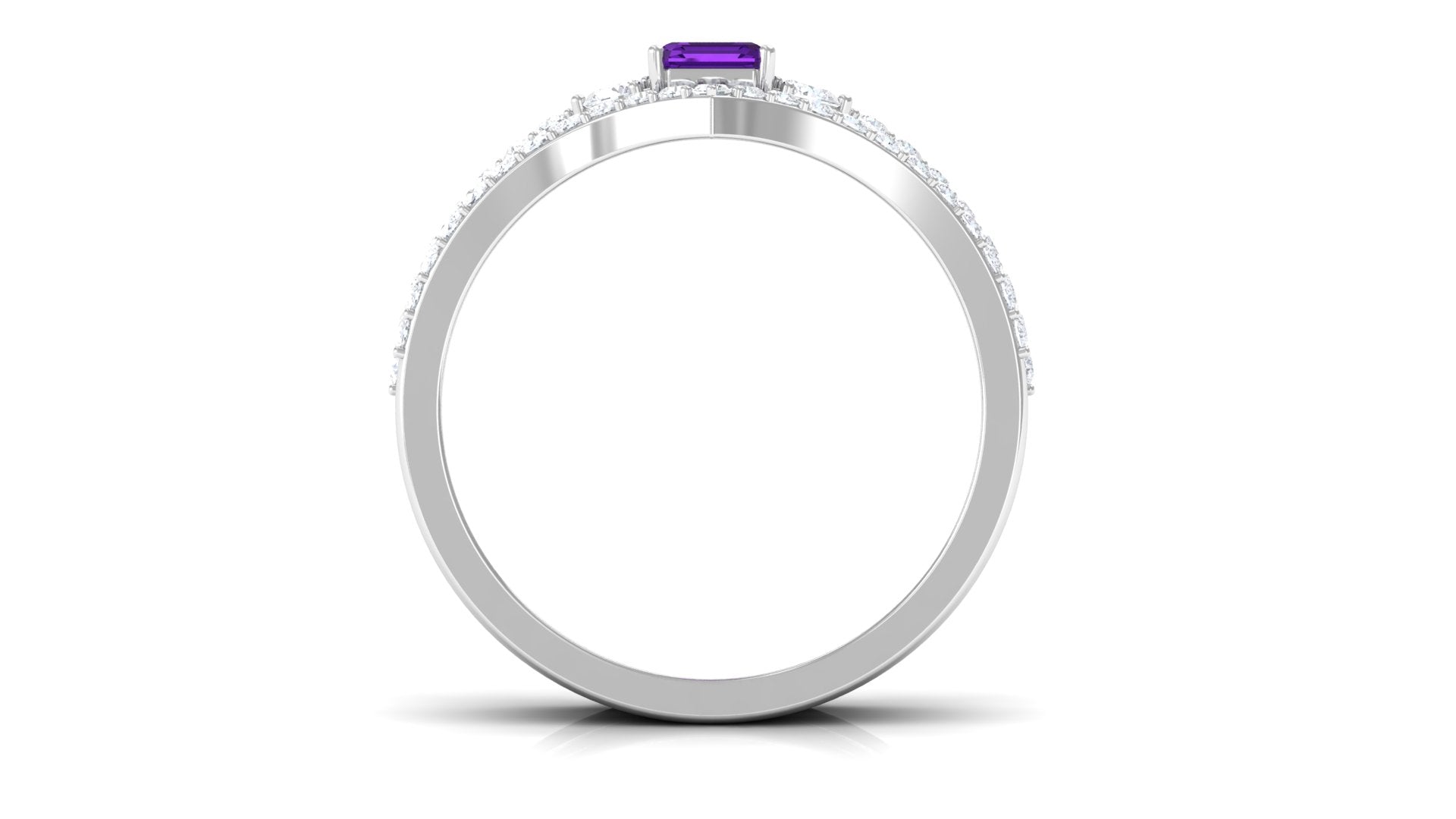 Rosec Jewels-Natural 1.4 Carat Emerald Cut Amethyst Diamond 3 Piece Bridal Ring Set