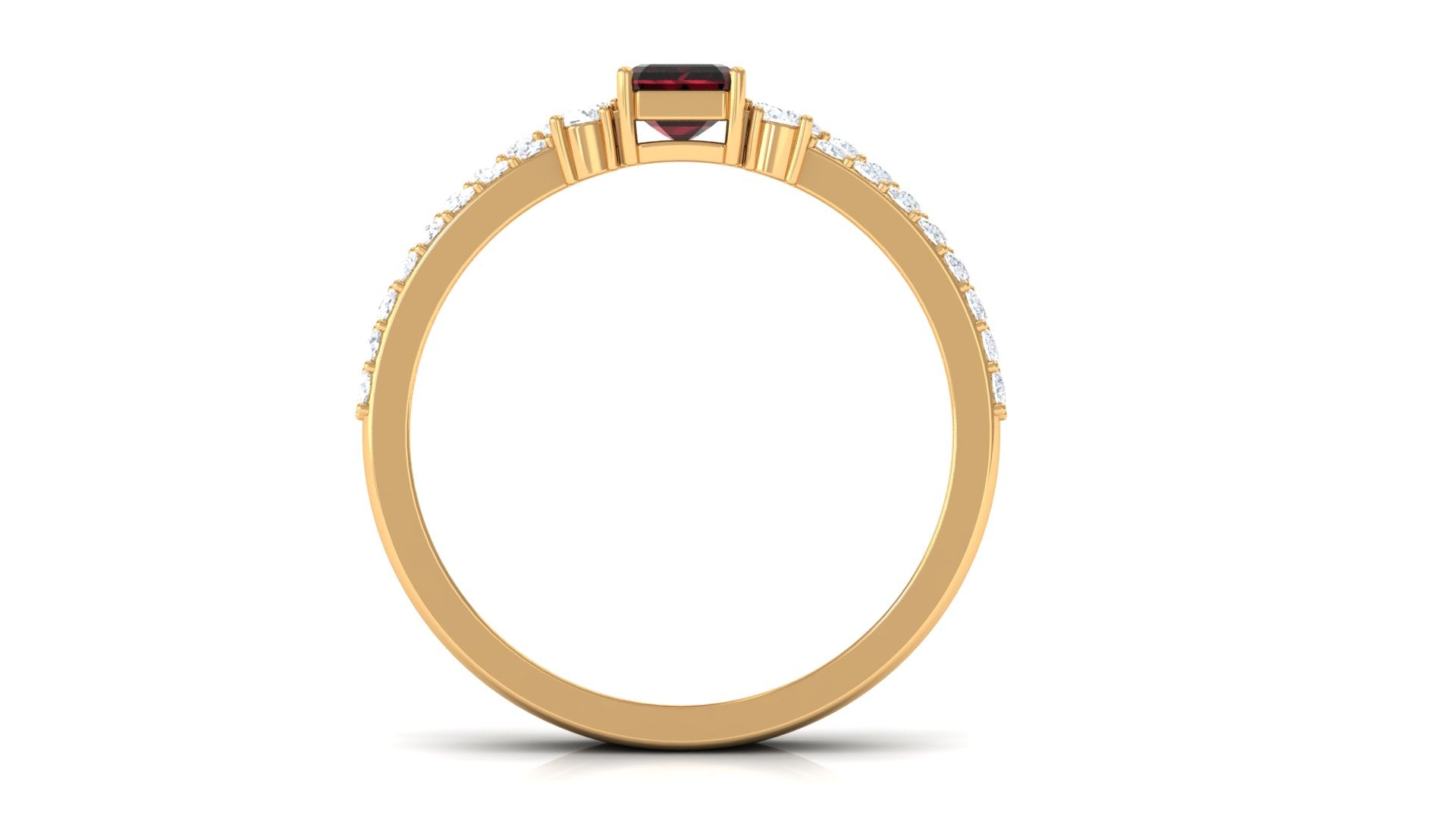Certified Real Garnet Diamond Emerald Cut Engagement Ring with Wedding Band Cuff AAA - Rosec Jewels