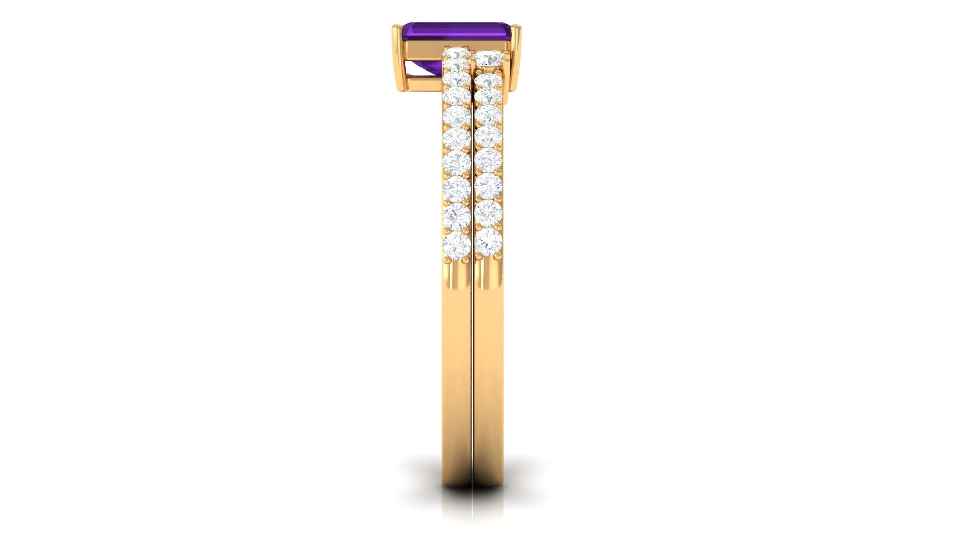 Certified Real 1.4 Carat Emerald Cut Amethyst Wedding Bridal Ring Set with Diamond AAA - Rosec Jewels