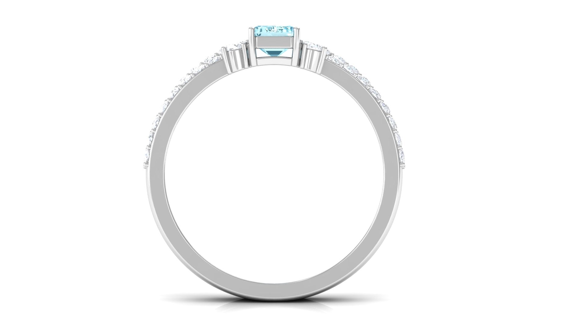 Natural 0.6 Carat Aquamarine and Diamond Emerald Cut Bridal Ring Set AAA - Rosec Jewels