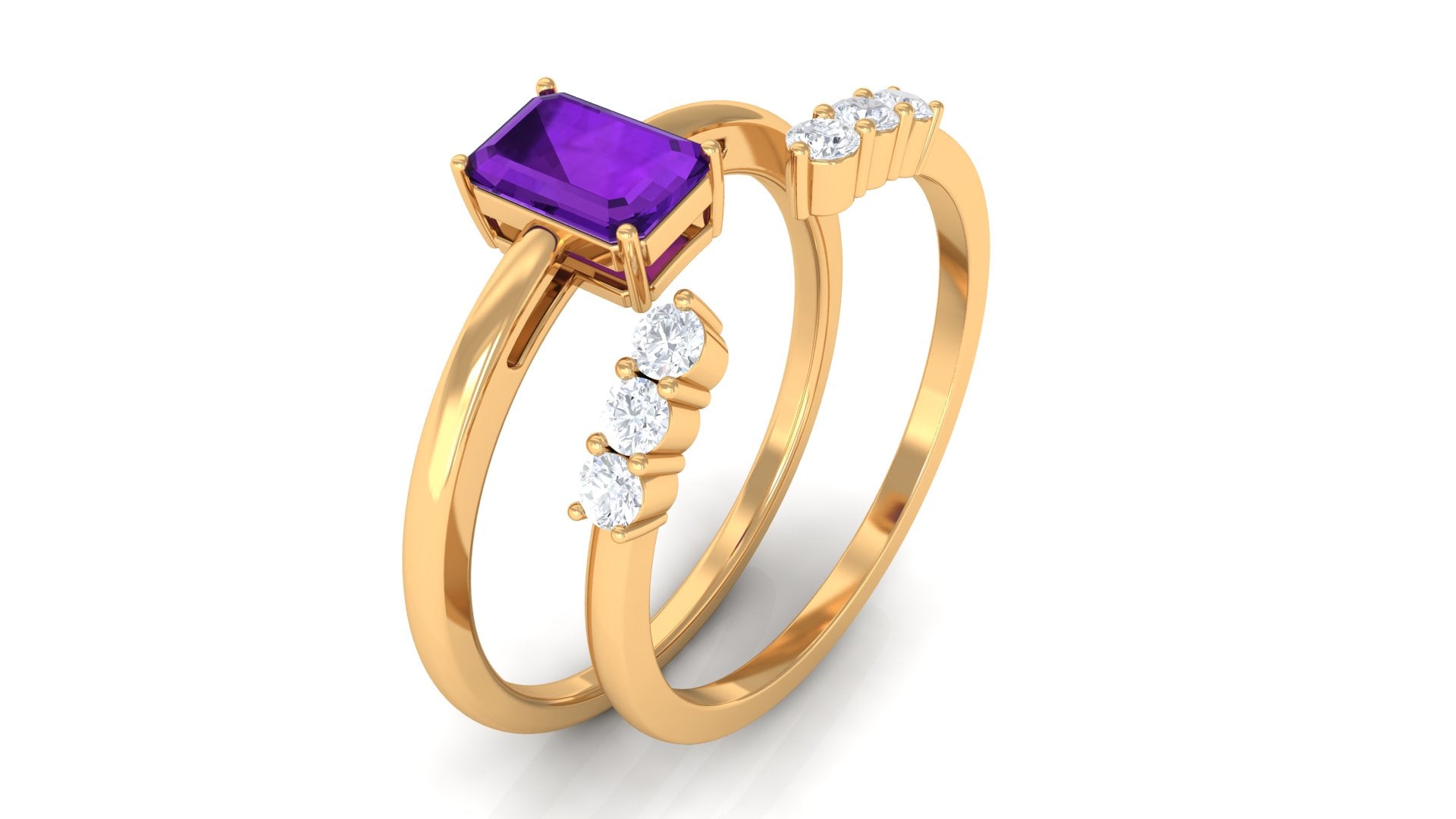 1.4 Carat Emerald Cut Amethyst Engagement Ring with Diamond Enhancer AAA - Rosec Jewels