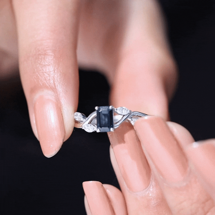 Octagon Cut Blue Sapphire Solitaire Engagement Ring with Diamond Blue Sapphire - ( AAA ) - Quality - Rosec Jewels