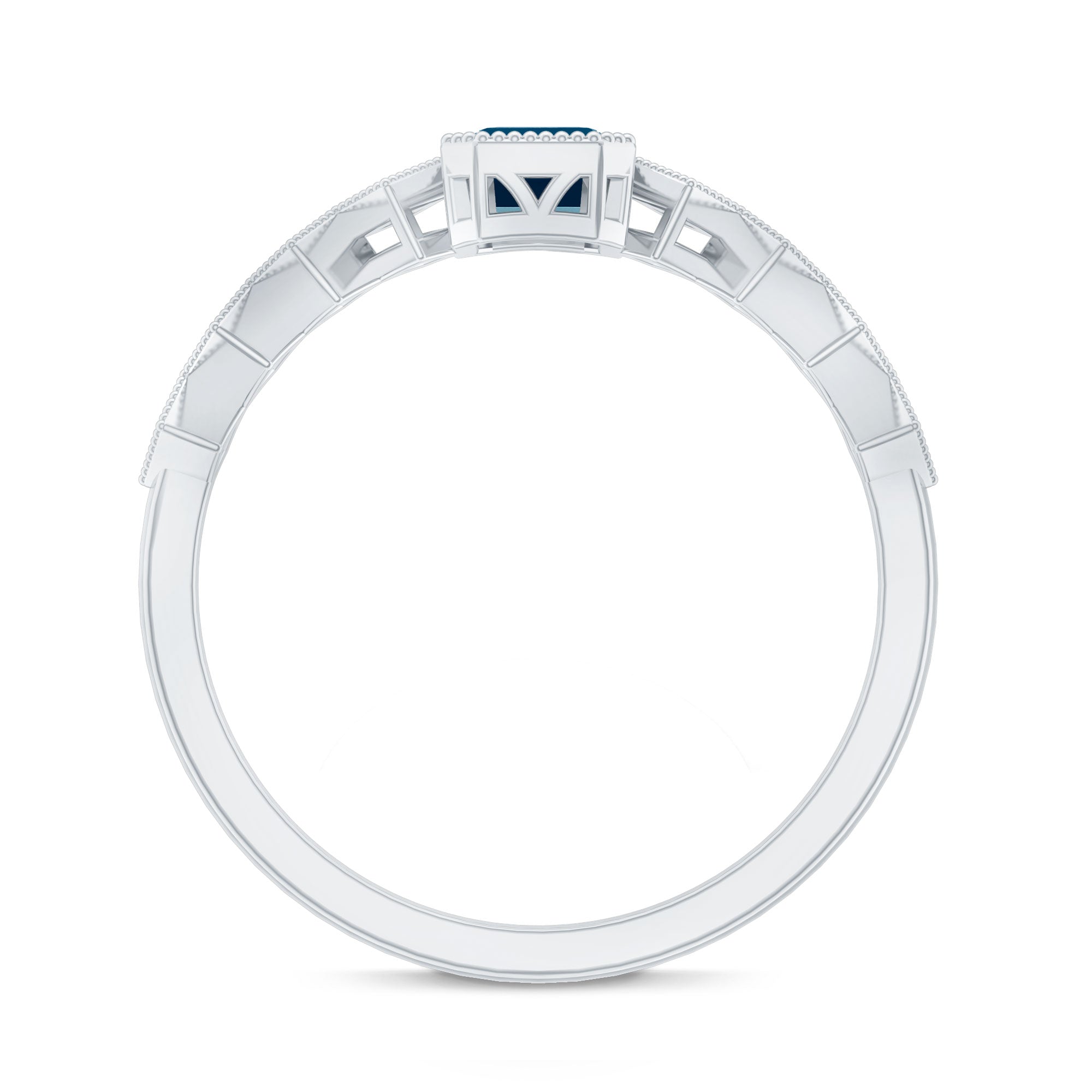 4X6mm Emerald Cut London Blue Topaz Engagement Ring with Beaded Details AAA - Rosec Jewels