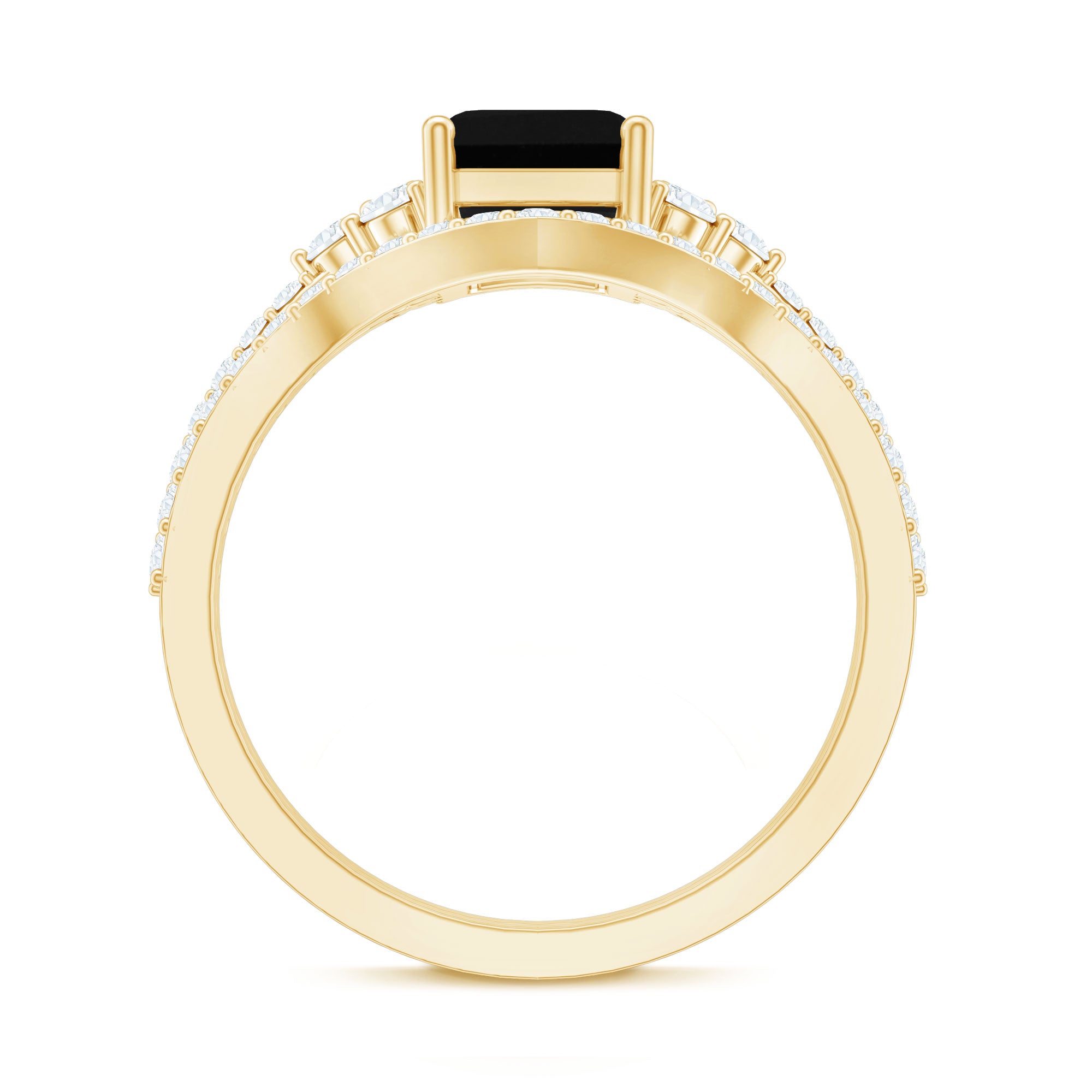 Certified 1.6 Carat Emerald Cut Lab Grown Black and White Diamond Wedding Ring Set AAAA ( Synthetic ) - Rosec Jewels