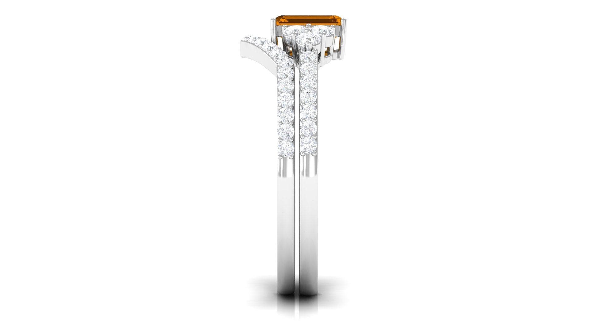 Real Citrine Emerald Cut Engagement Ring with Wedding Band AAA - Rosec Jewels