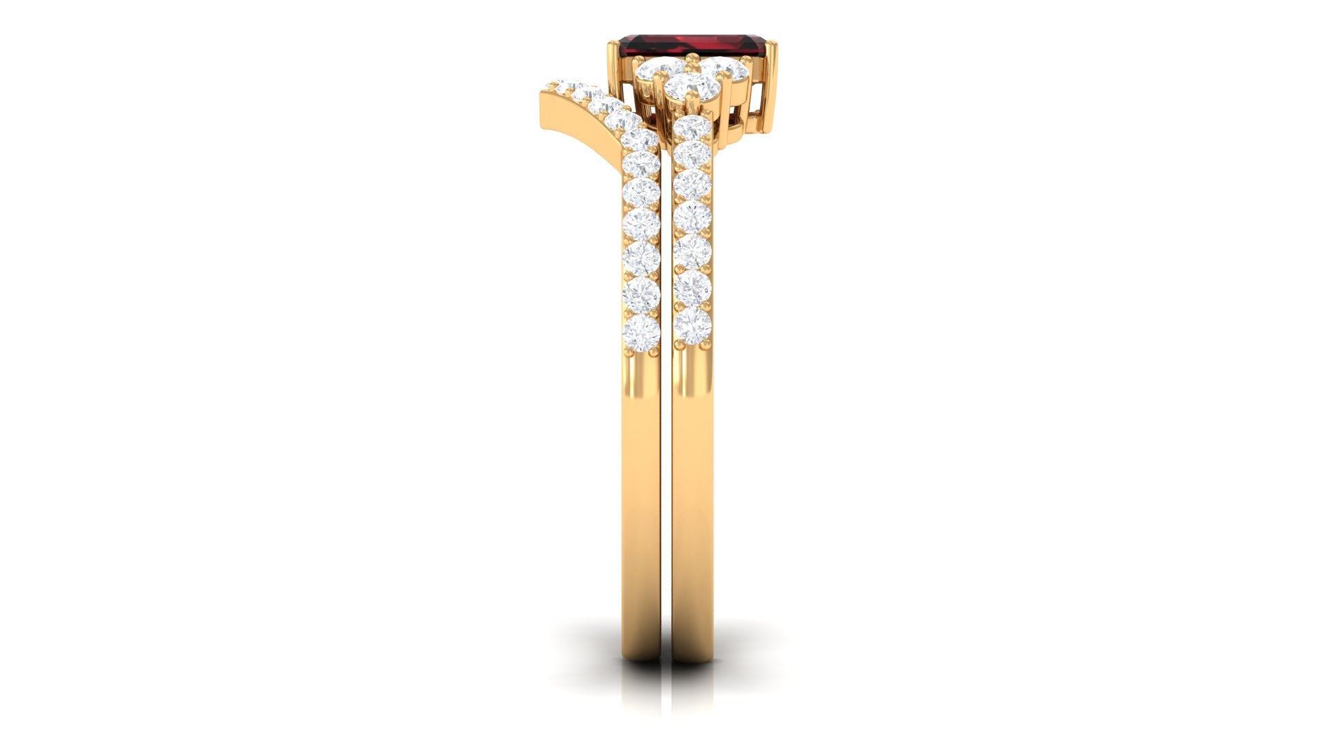 Rosec Jewels-Natural Garnet Diamond Emerald Cut Engagement Wedding Ring Set