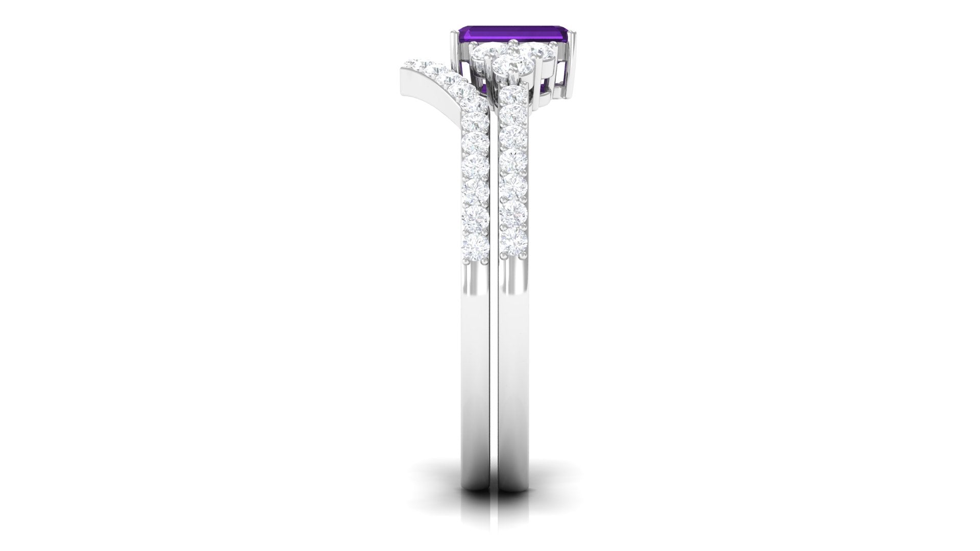 Genuine 1.4 Carat Emerald Cut Amethyst Wedding Ring Set with Diamond AAA - Rosec Jewels
