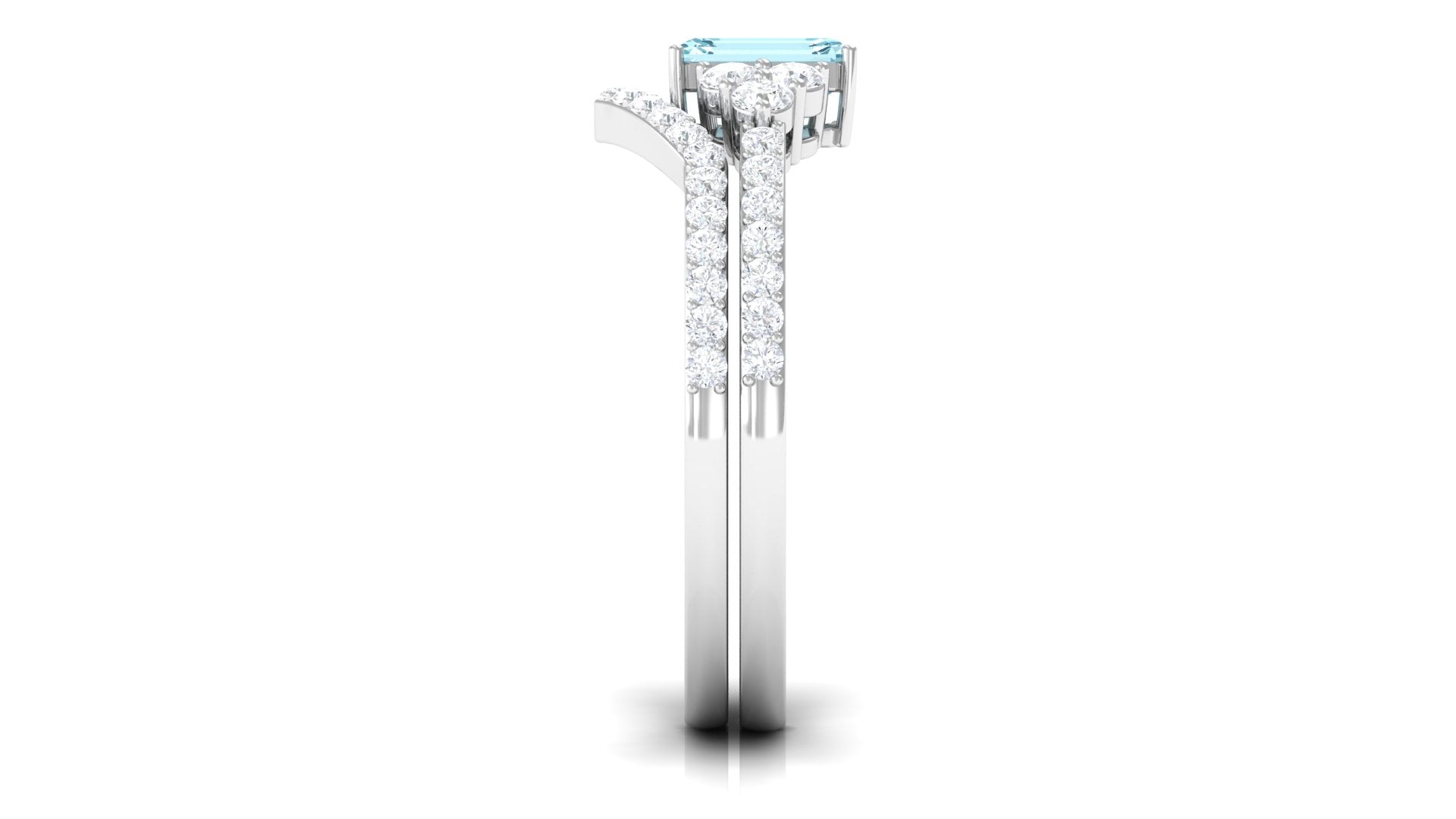 Genuine Aquamarine and Diamond Emerald Cut Wedding Ring Set with Certificate AAA - Rosec Jewels