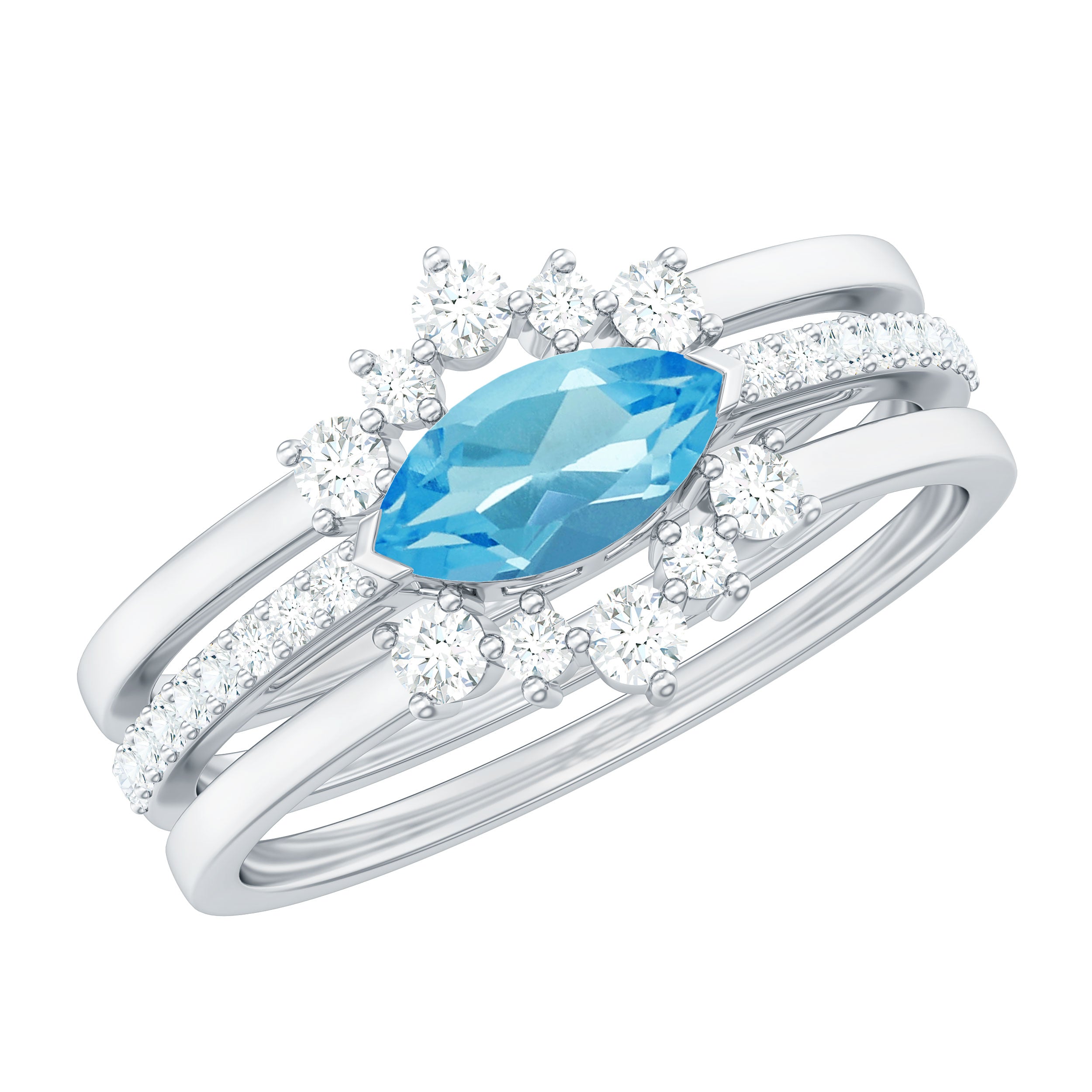Natural Swiss Blue Topaz and Diamond Ring Set