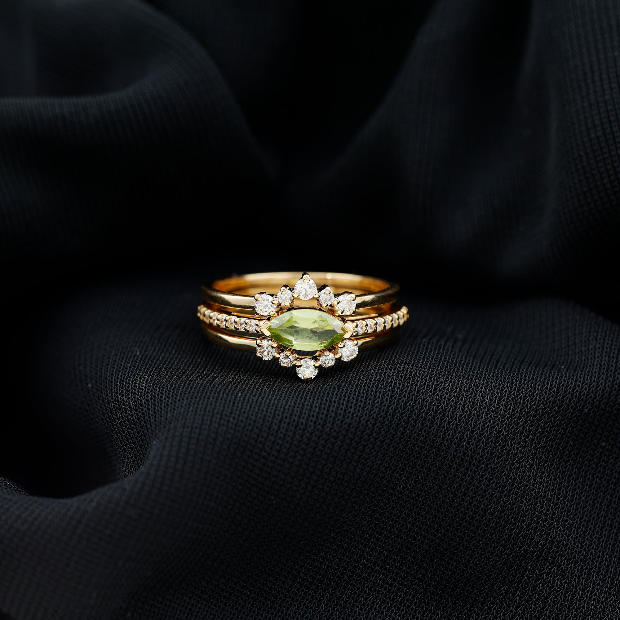 Rosec Jewels-East West Style Peridot 3 Piece Bridal Ring Set with Diamond