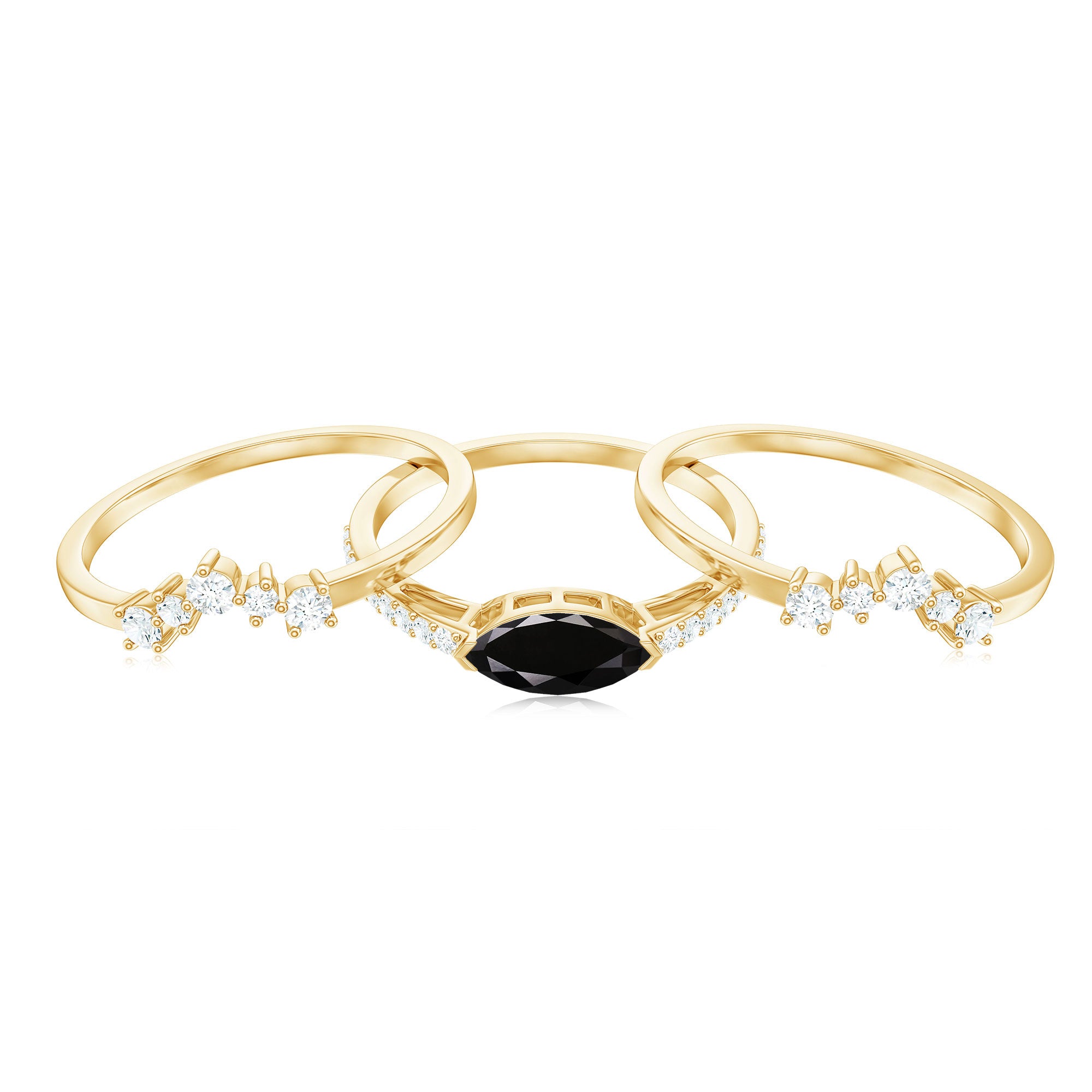 Rosec Jewels-Natural Marquise Black Spinel Diamond 3 Piece Bridal Ring Set